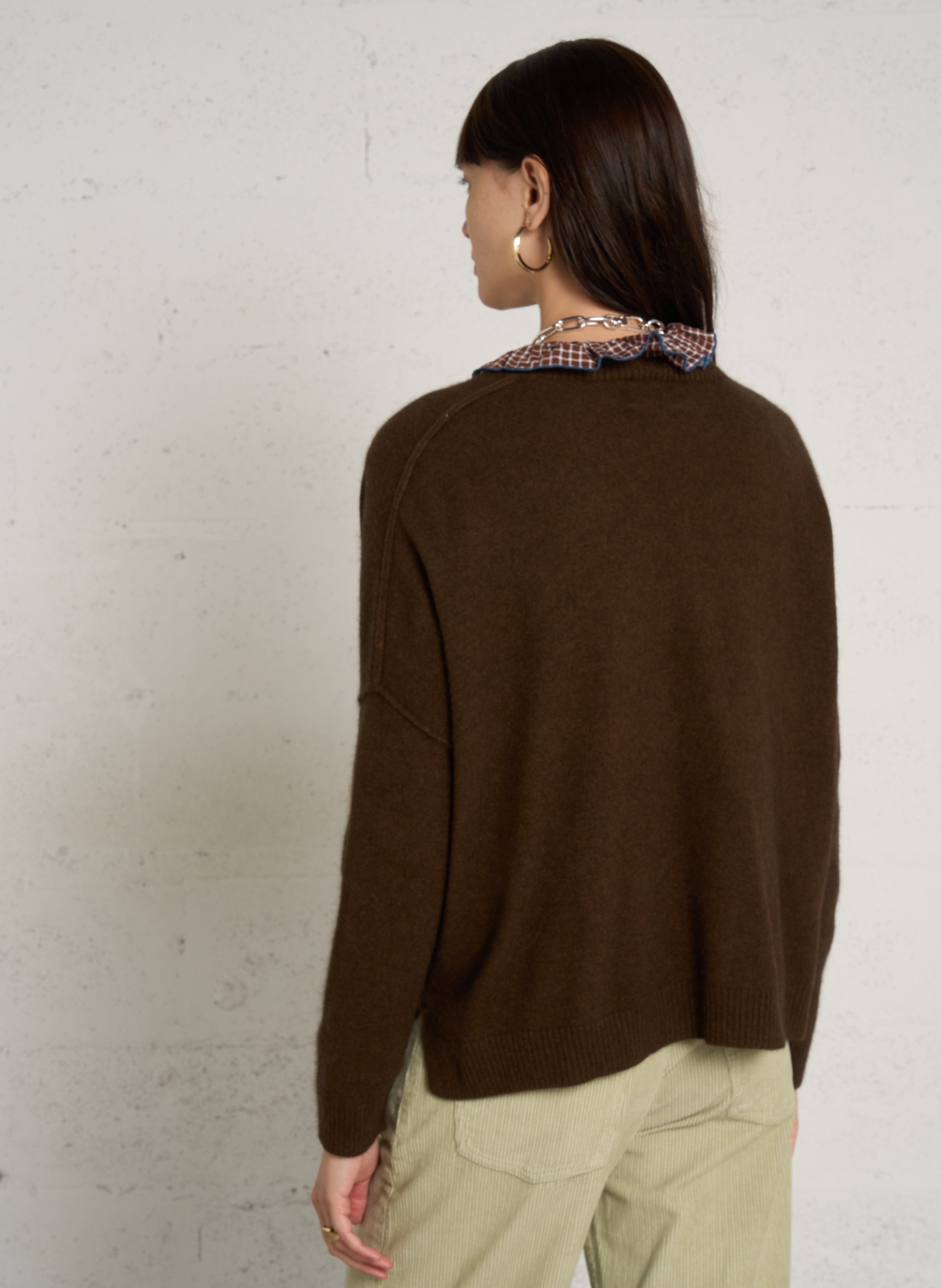 Pull col V en laine mélangée BELLA JONES Marron