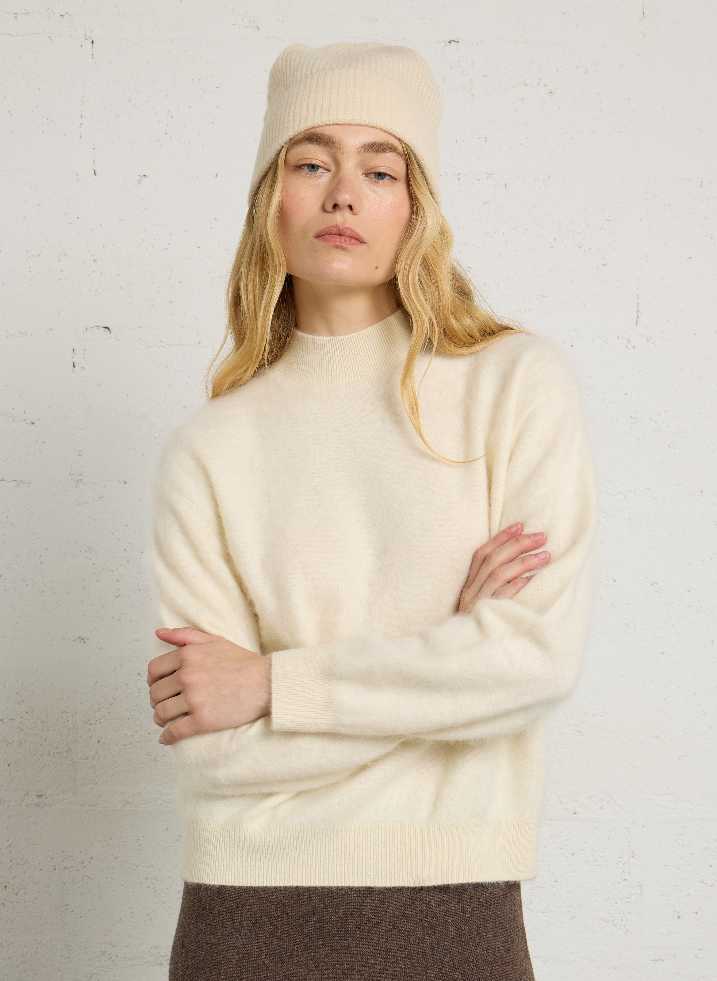 Pull oversize en laine et cachemire MAJESTIC FILATURES Beige