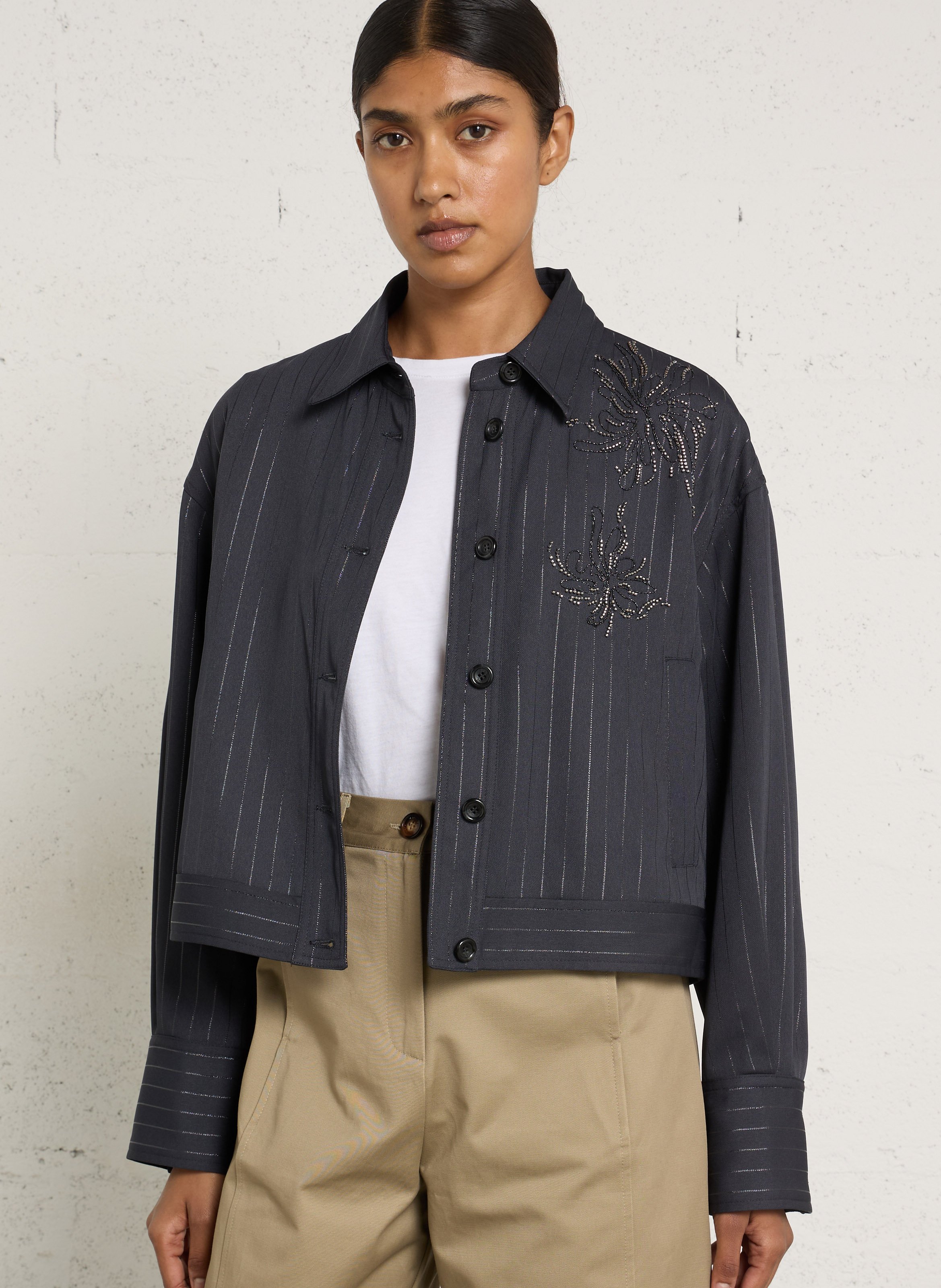Veste courte à rayures et perles LIU JO Gris