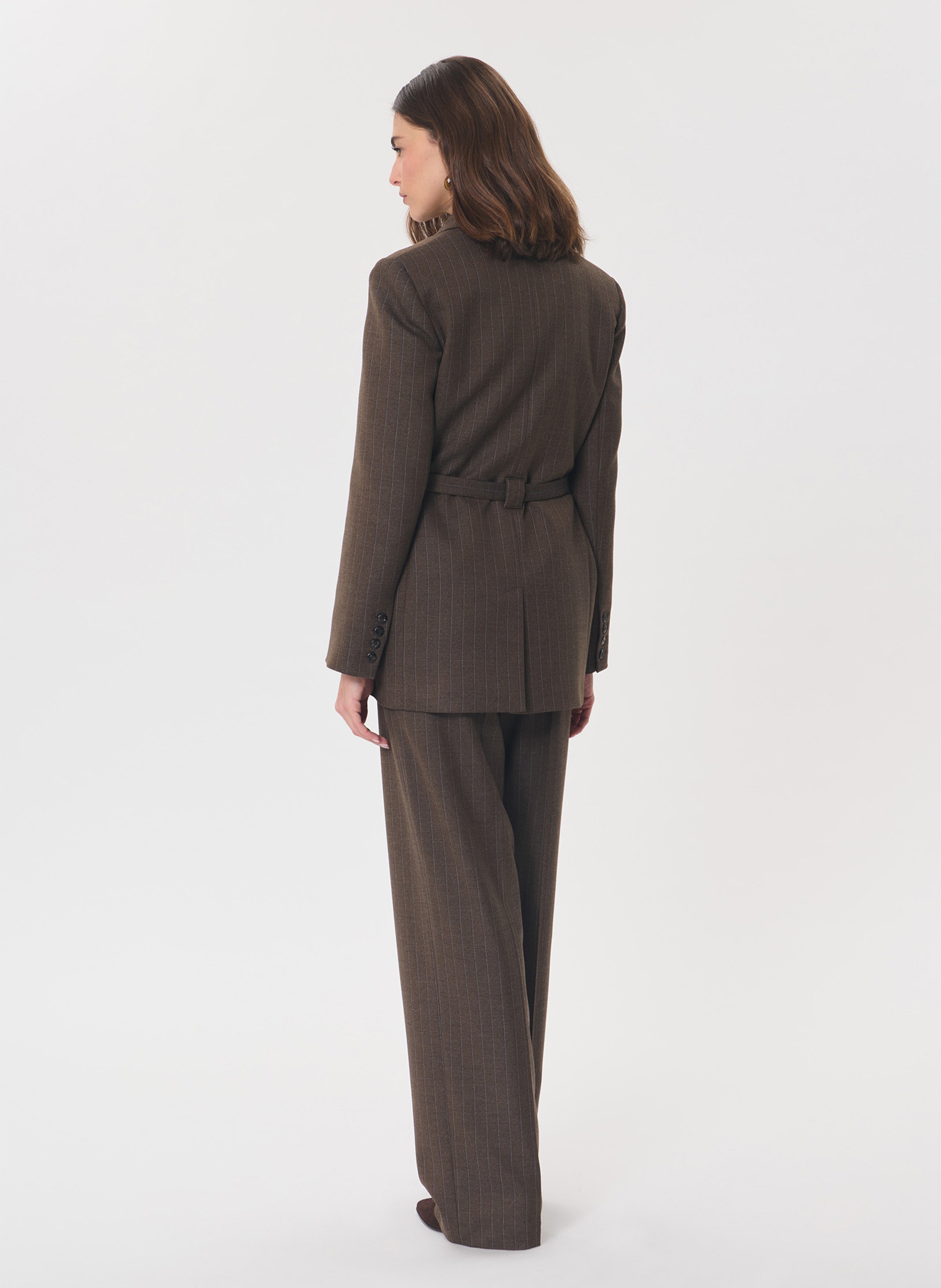 Striped belted blazer TARA JARMON Brown