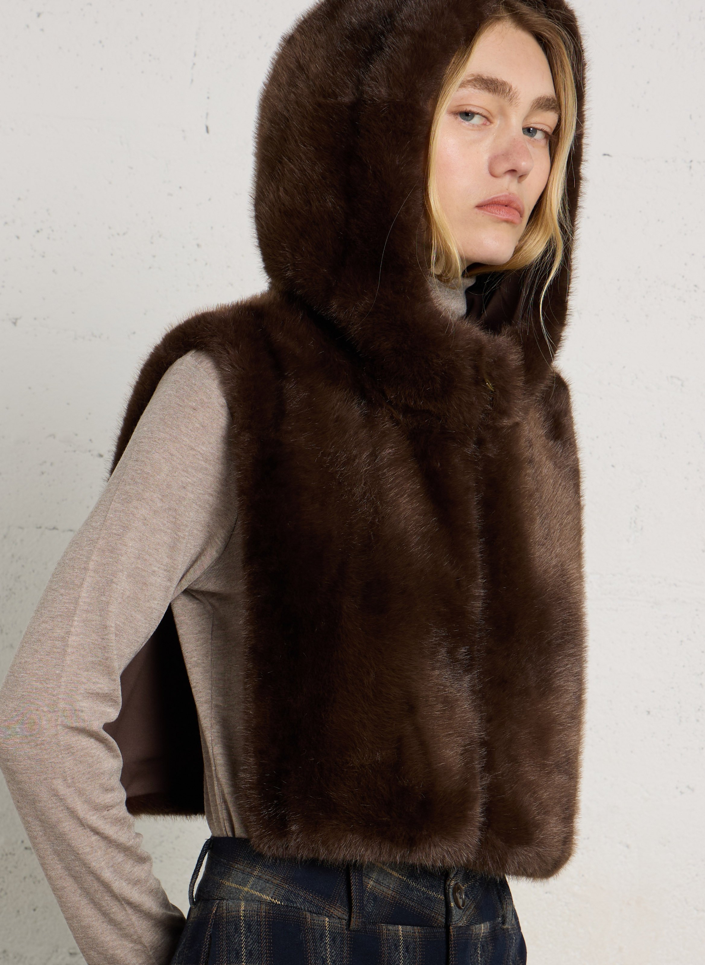Zip-up hooded scarf MAISON 123 Brown