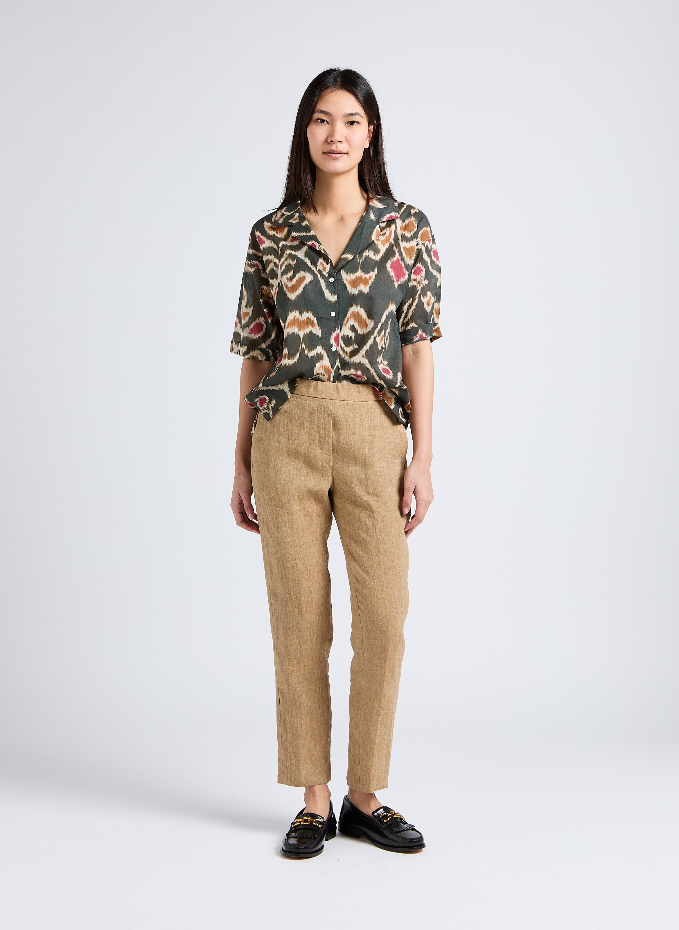 Chemise col tailleur imprimée en coton DIEGA Marron