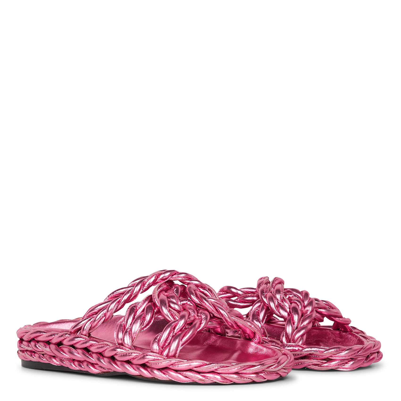 Platte sandalen van gevlochten metallic leer LAURENCE BRAS Roze