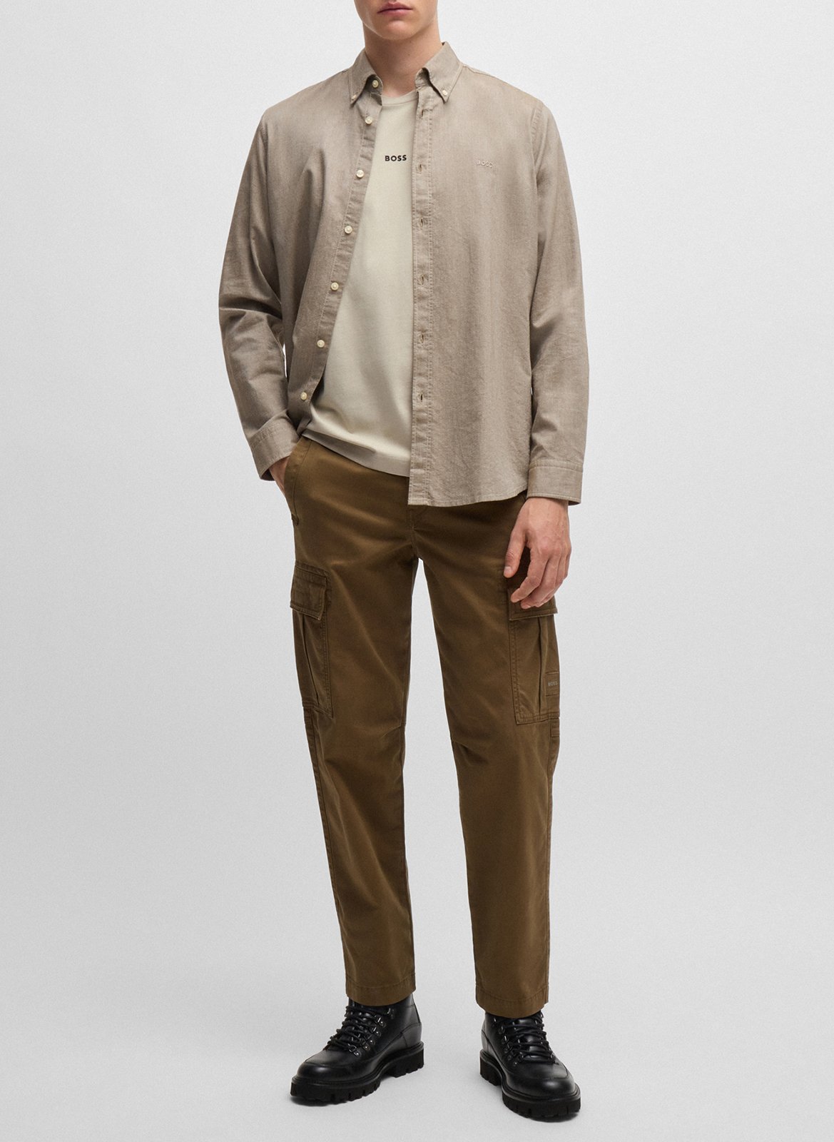 Tee-shirt col rond en coton mélangé  BOSS Beige