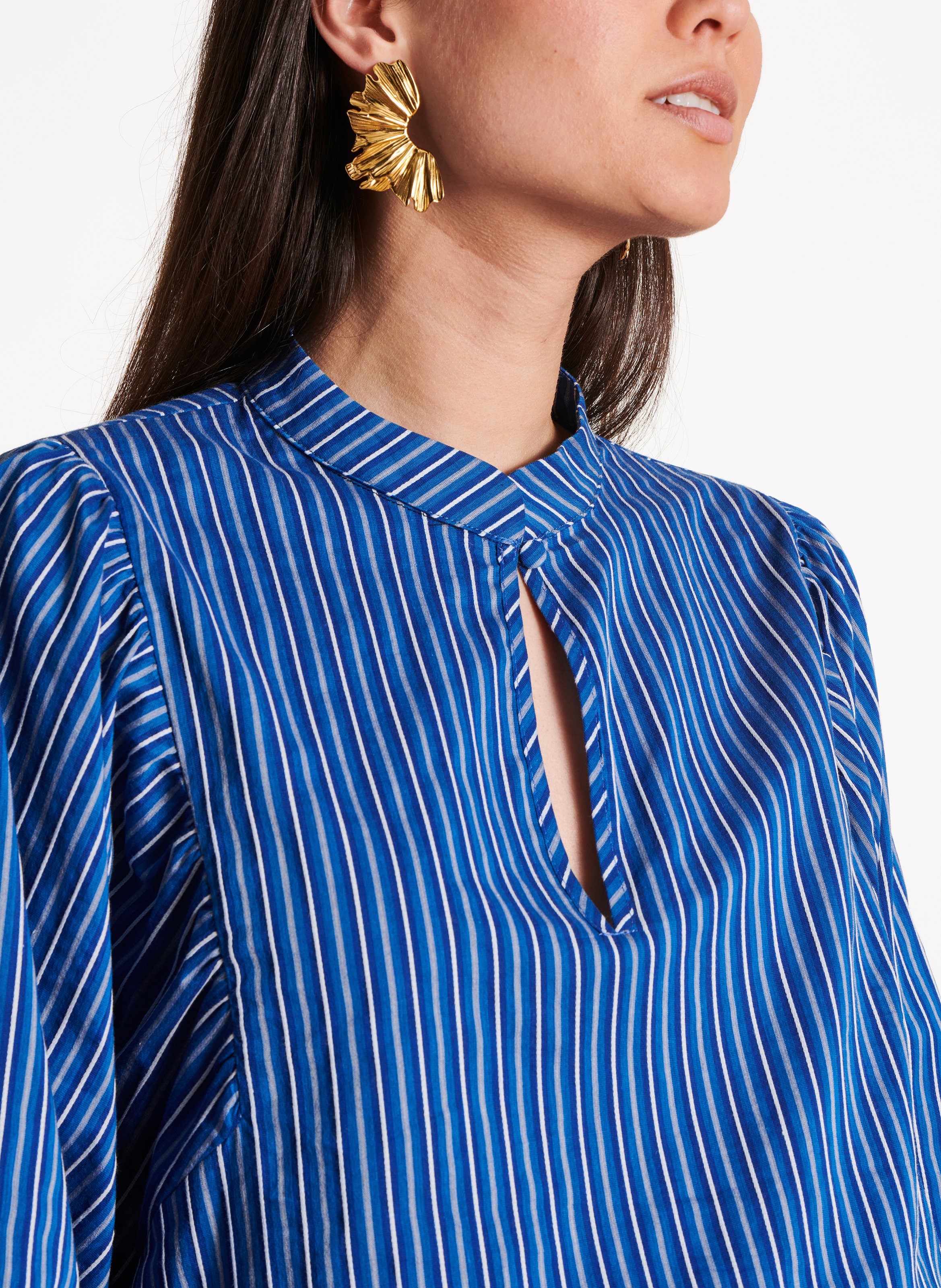 Top droit en coton mélangé rayé LA FEE MARABOUTEE Bleu