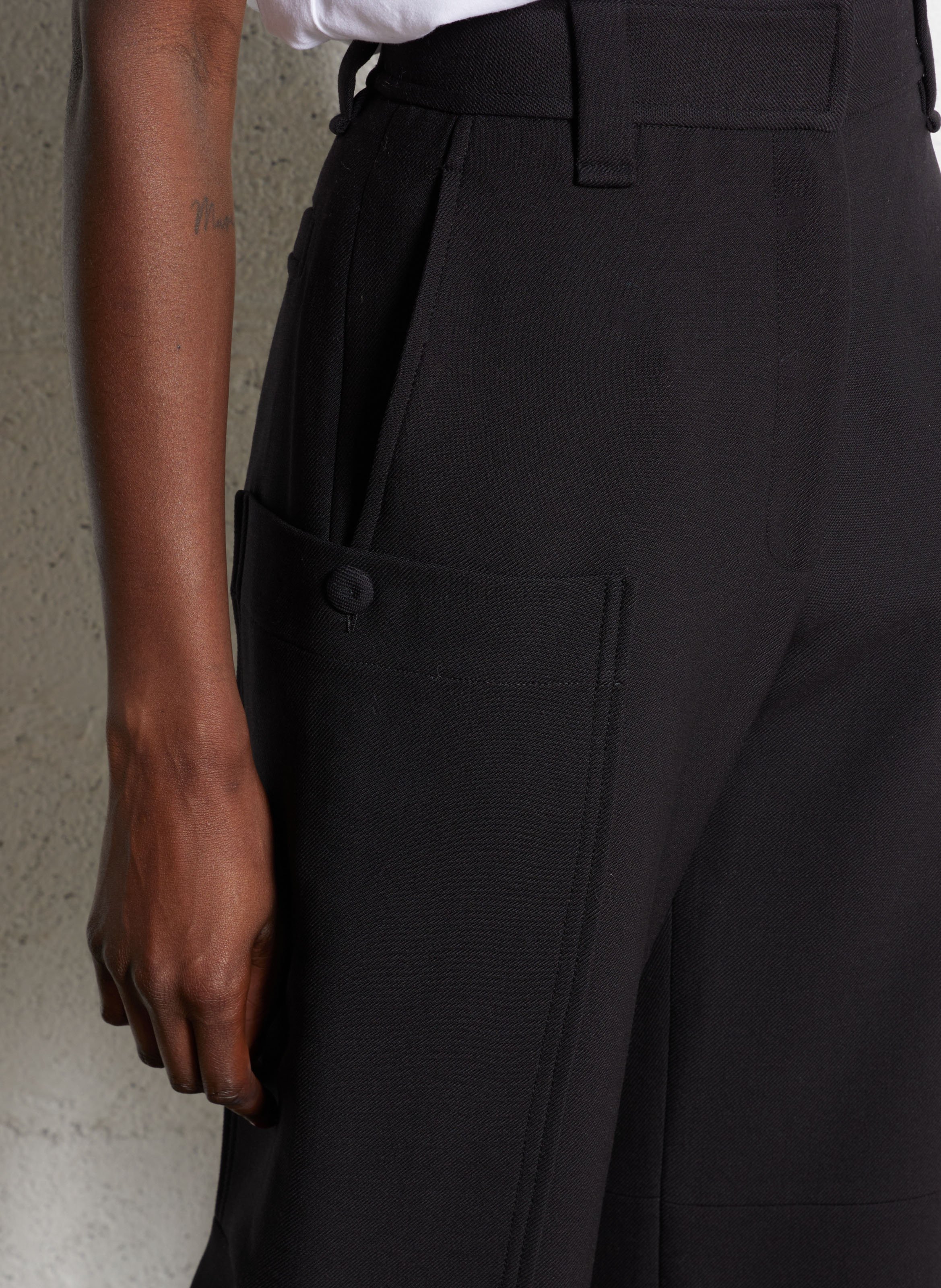 Pantalon large taille haute en laine mélangée MARGAUX LONNBERG Noir