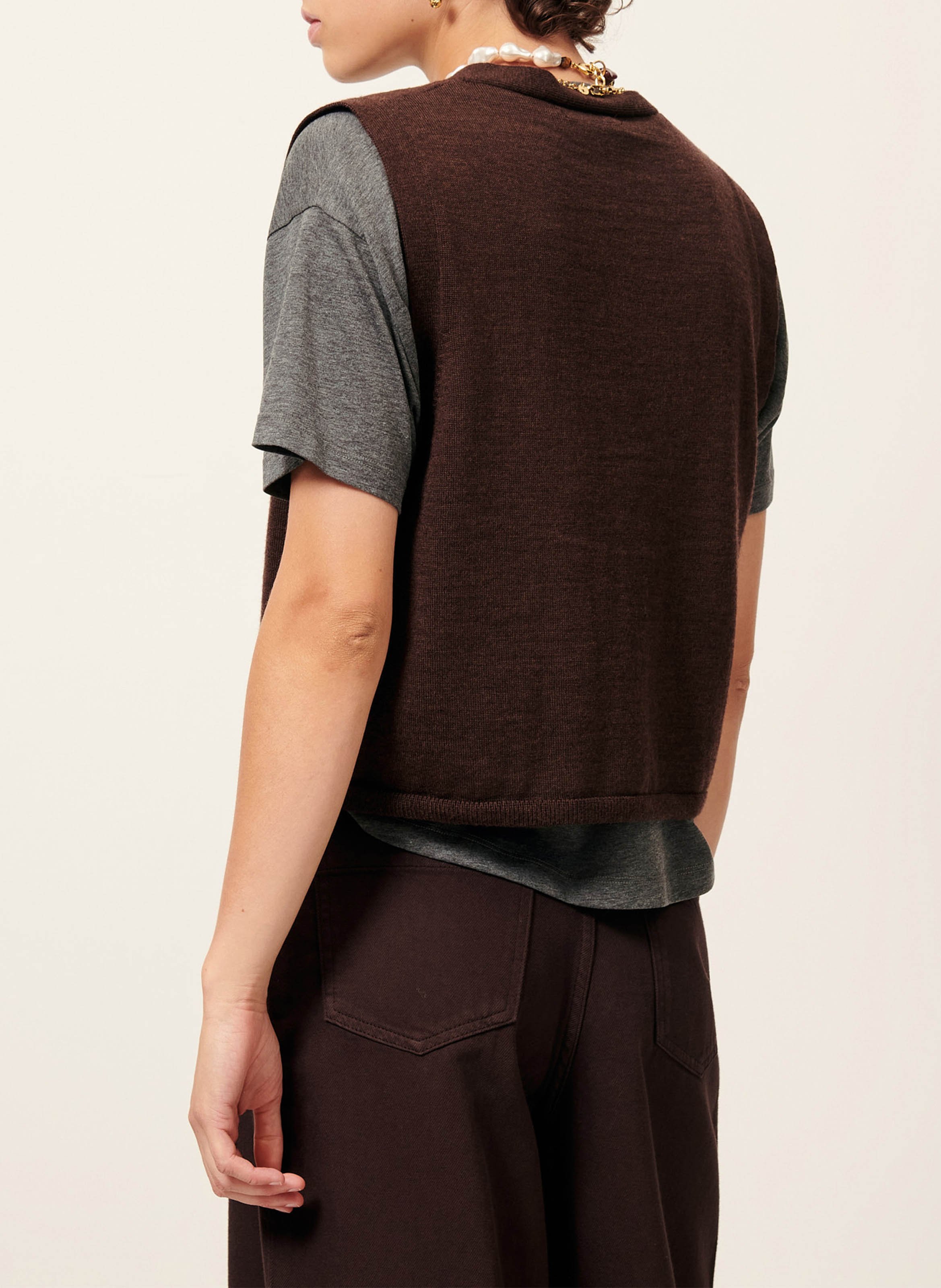 Gilet col v en laine SESSUN Marron