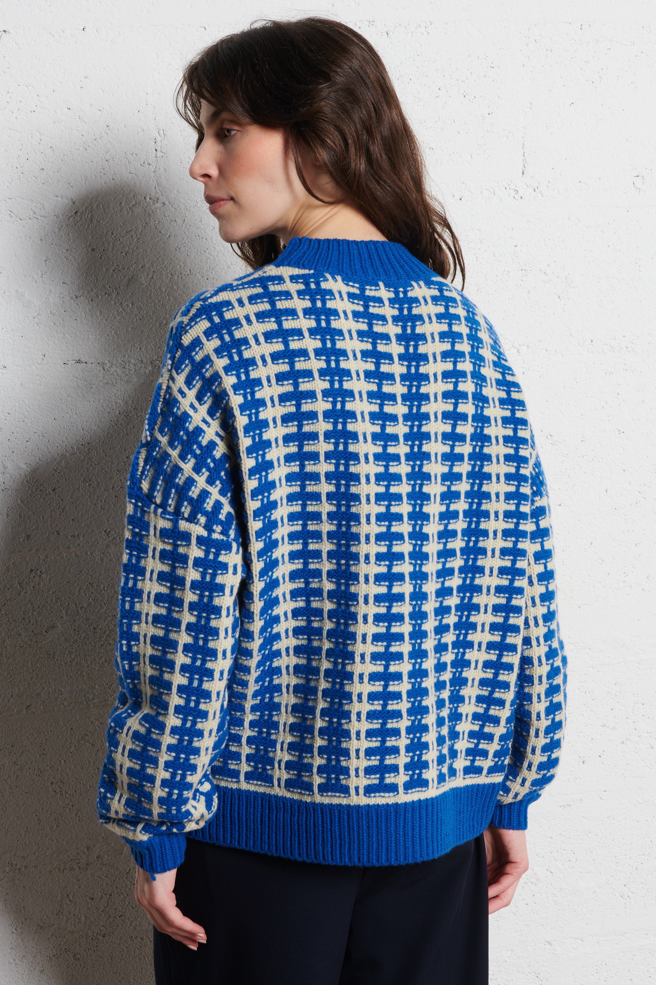 Pull col rond en laine mélangée STELLA NOVA Bleu