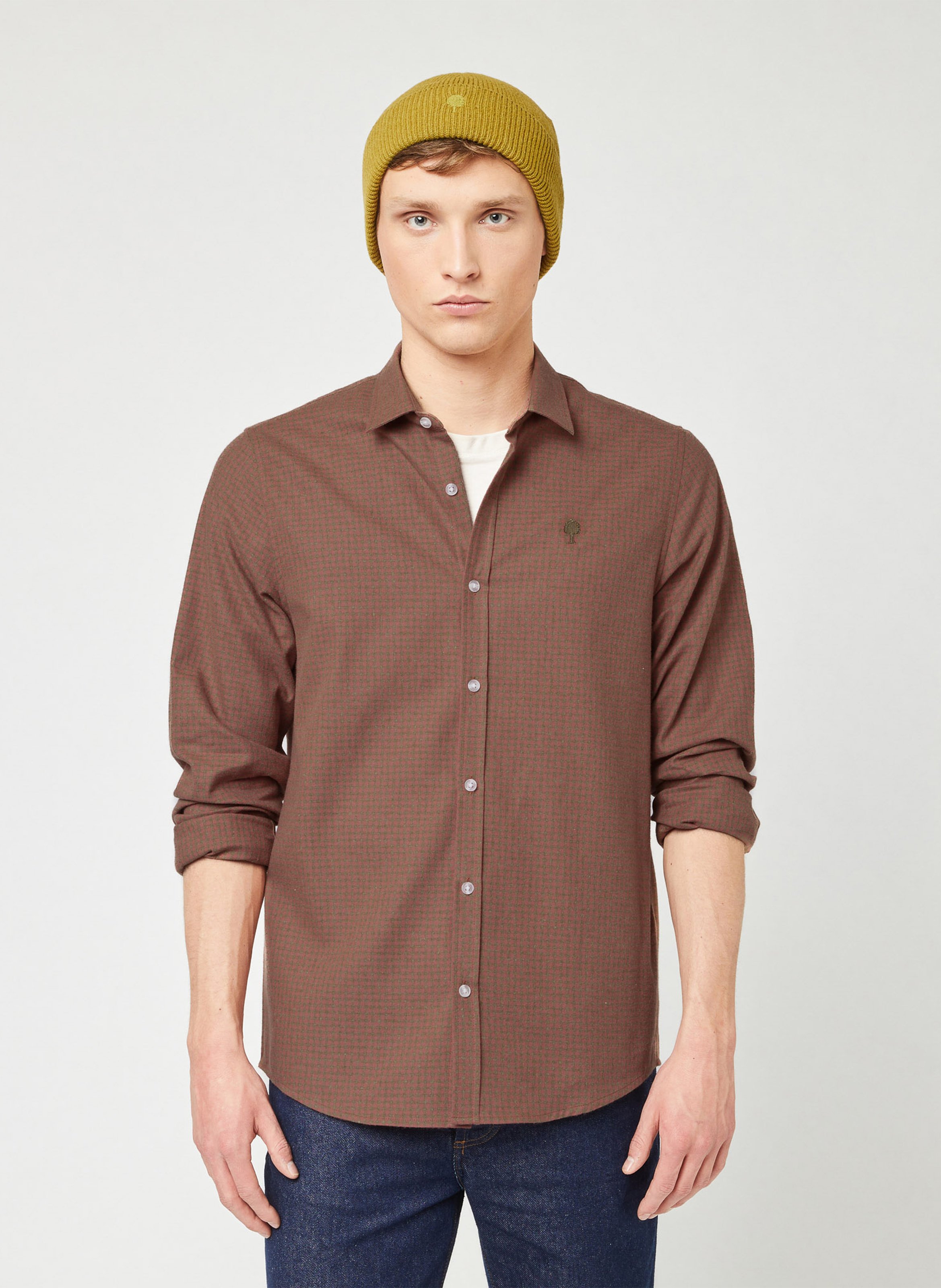 Chemise droite col classique à carreaux en coton FAGUO Rose