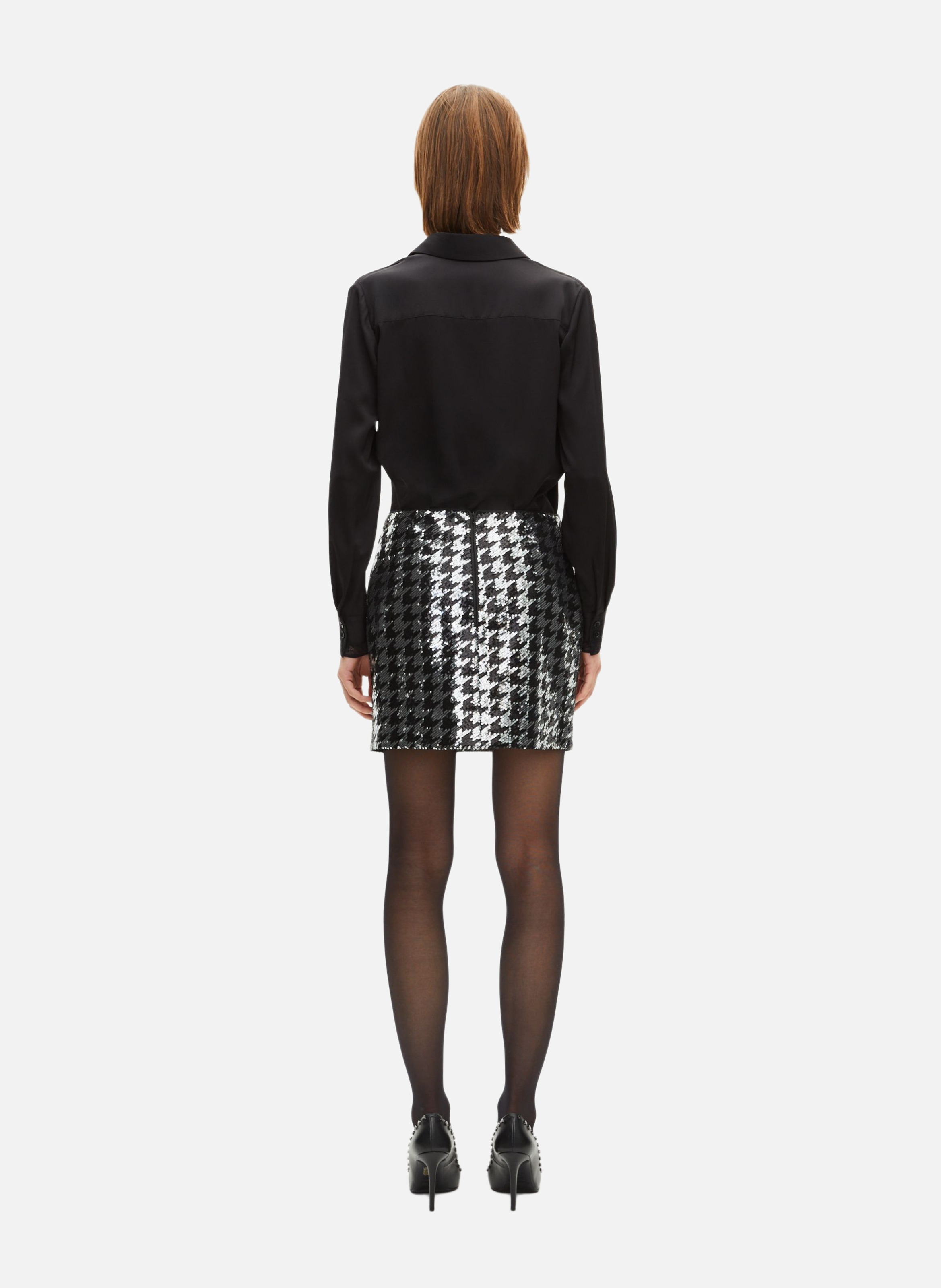 Short houndstooth skirt with sequins THE KOOPLES Black