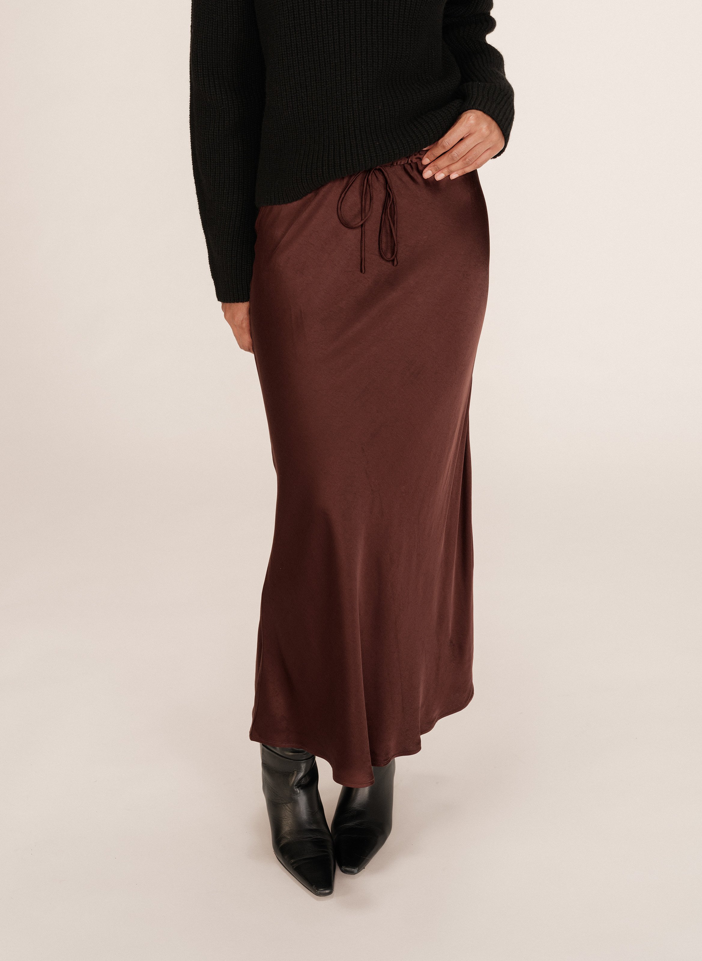 Long flared satin skirt GRACE ET MILA Brown