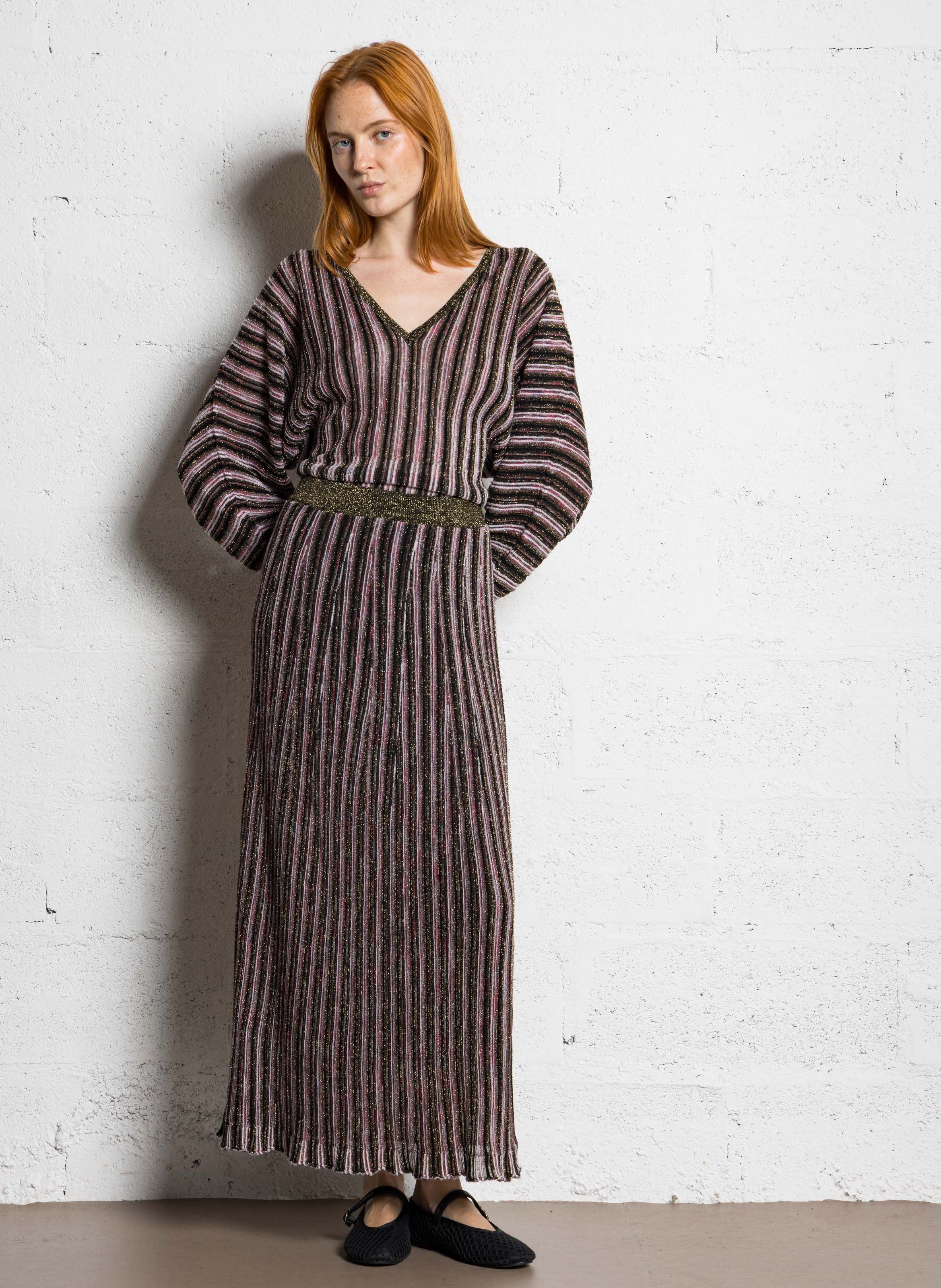 Jupe longue plissée en laine MOMONI Rose