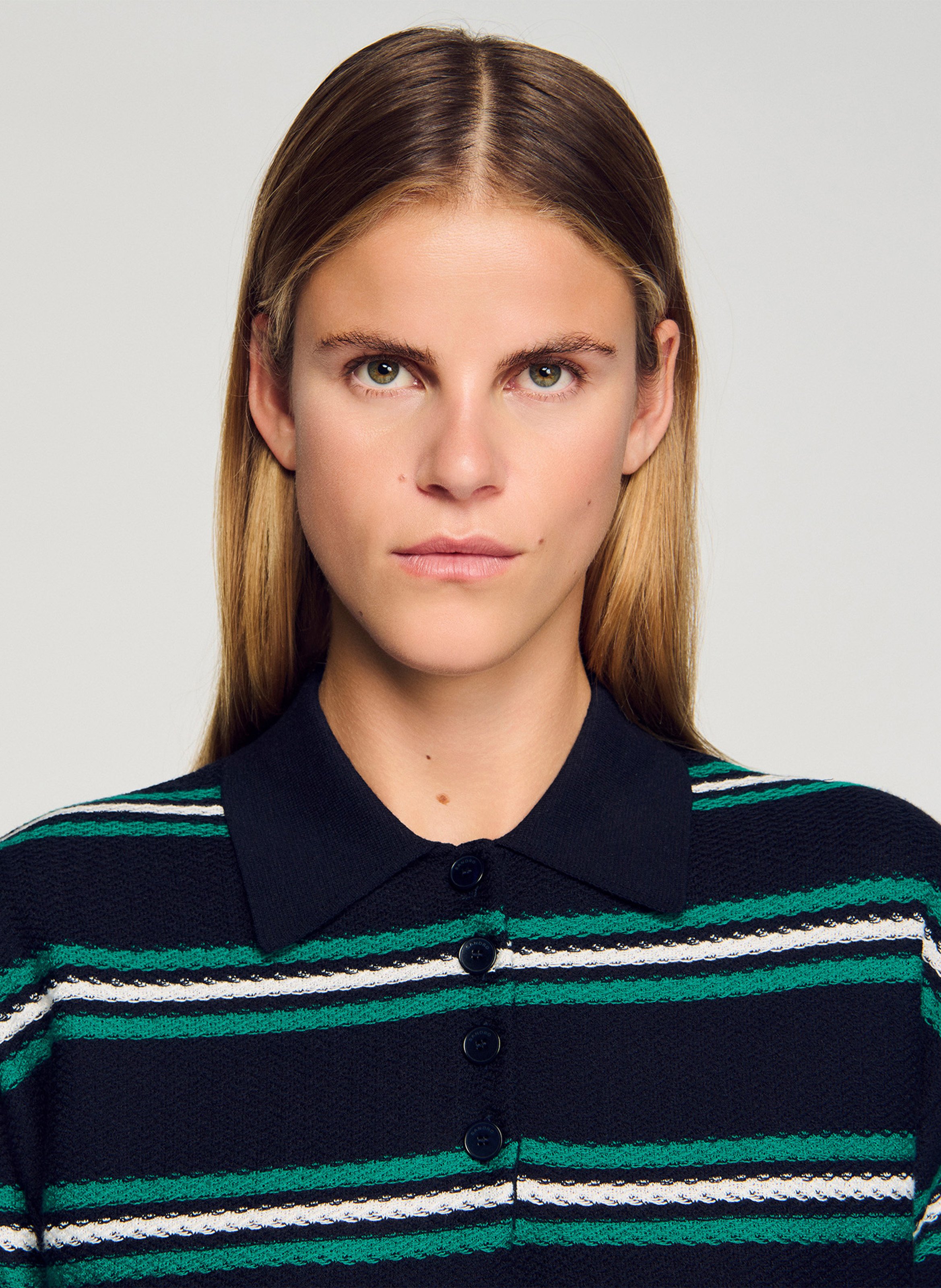 Pull col polo rayé SANDRO Bleu