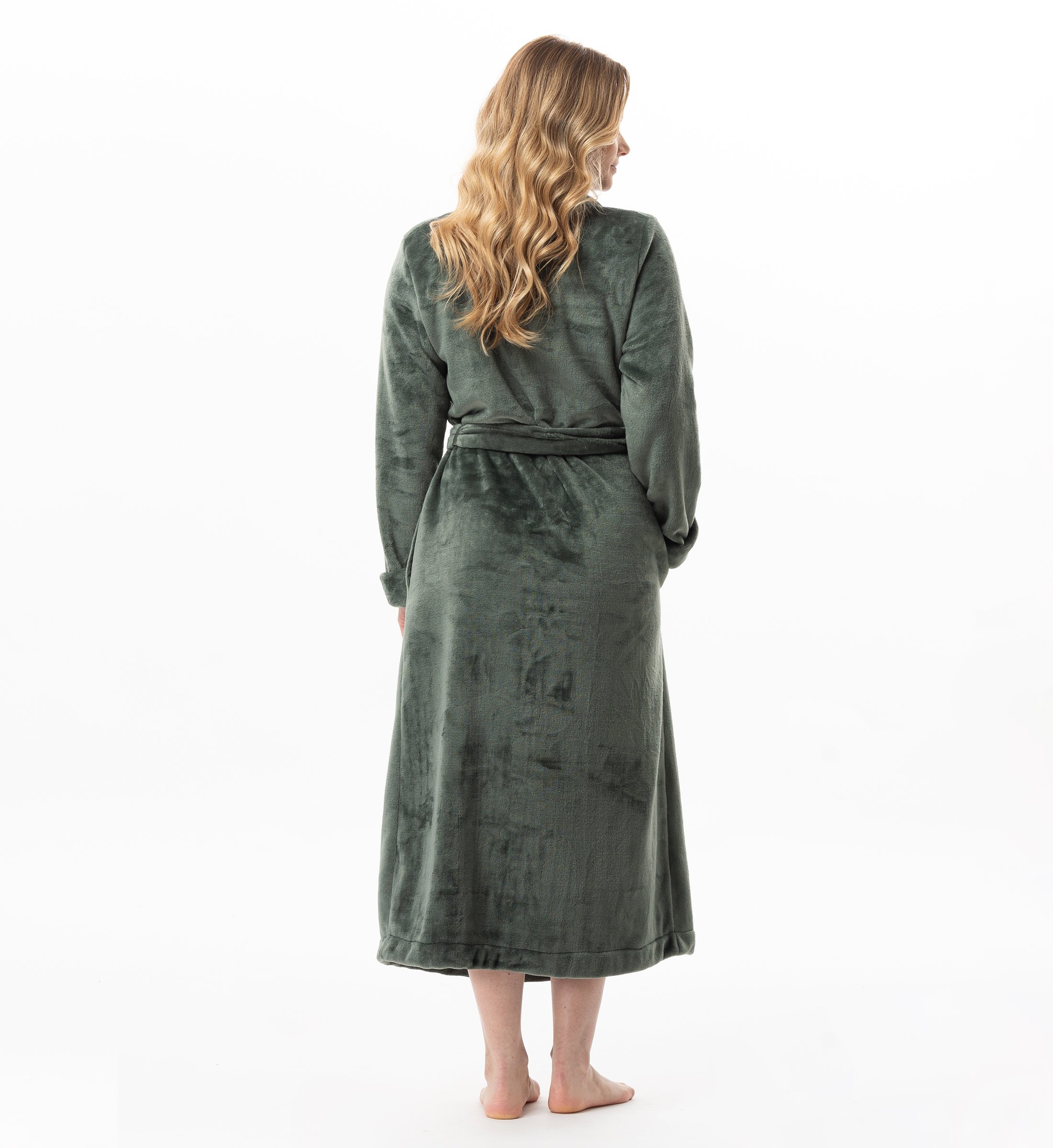 Long plush flannel wrap robe LE CHAT Green