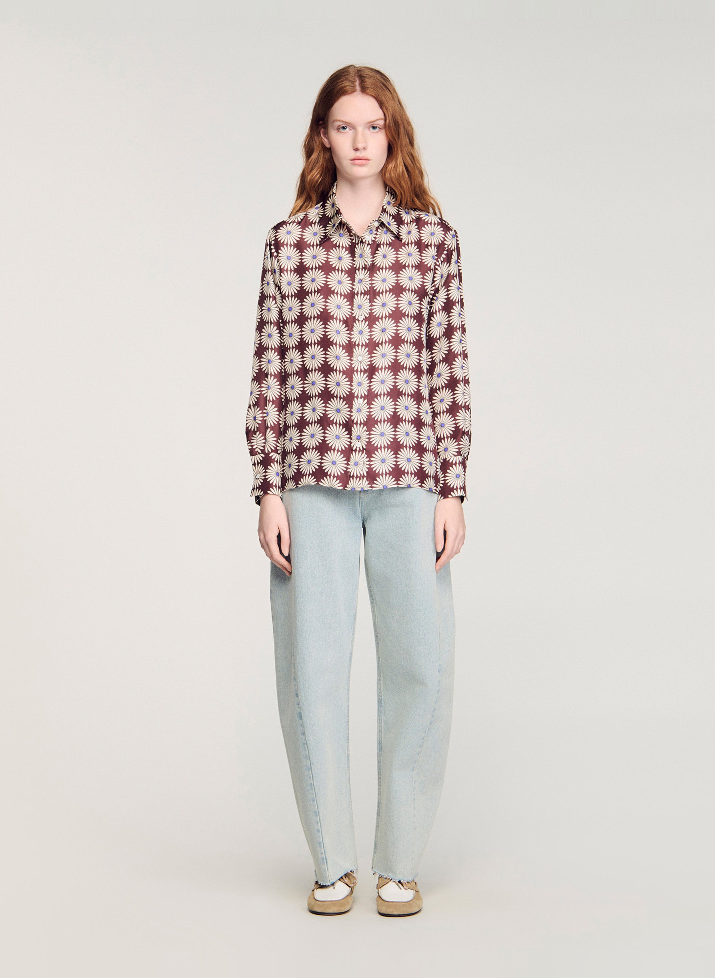 Rechte zijden bloemenblouse SANDRO Bruin