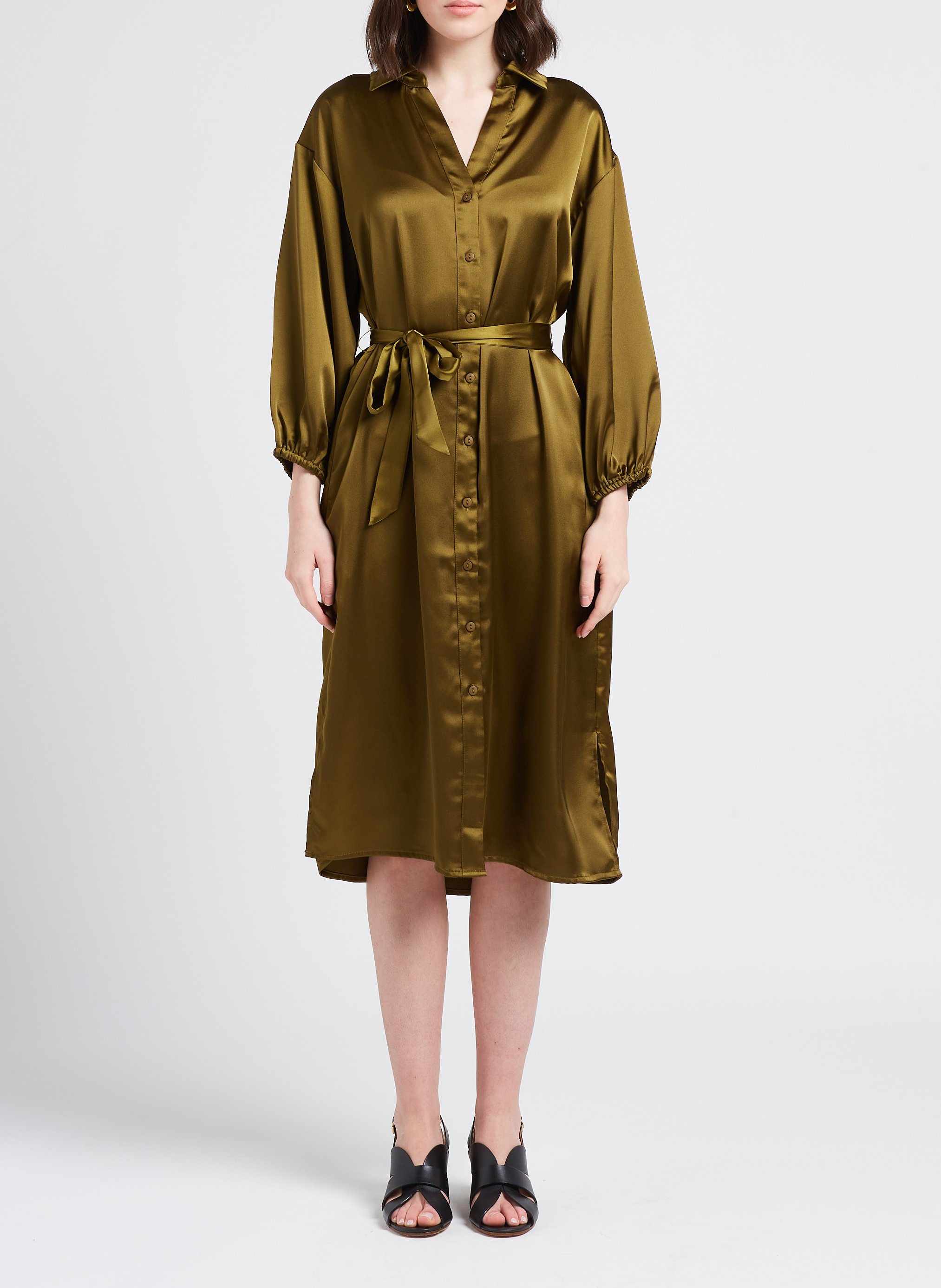 Halflange overhemdjurk met satijnglans MOSS COPENHAGEN Groen