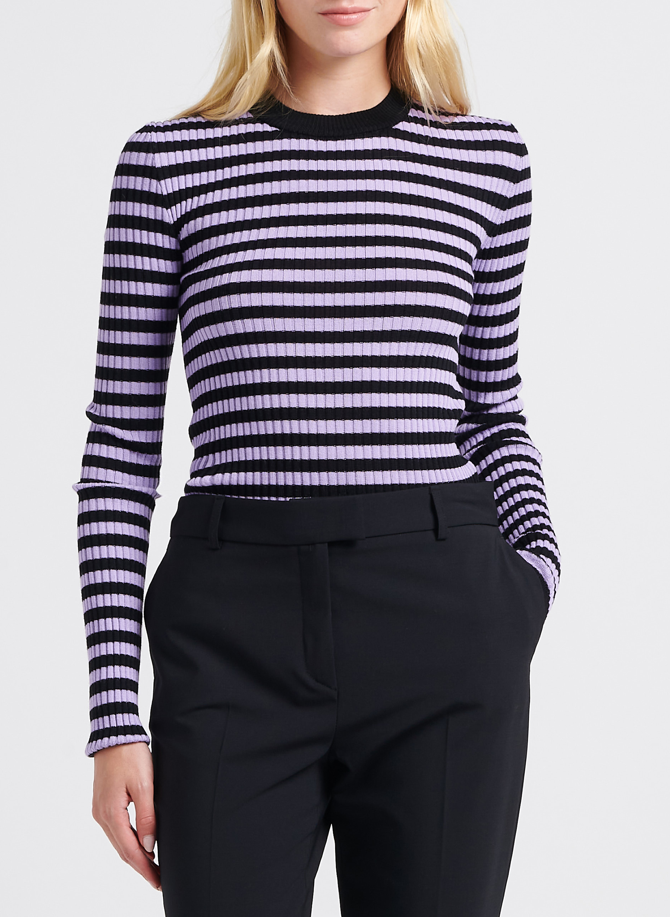 Gestreifter Rundhalspullover aus Wolle SONIA RYKIEL Schwarz