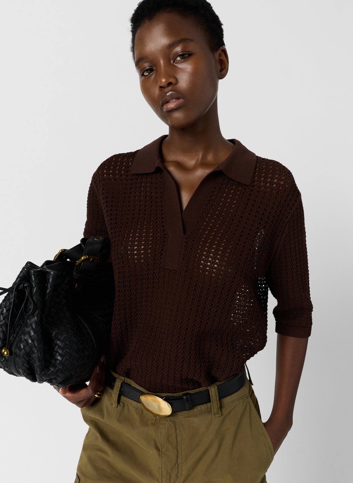 Gerader Poloshirt aus gemischter Baumwolle mit Lochmuster GERARD DAREL Braun