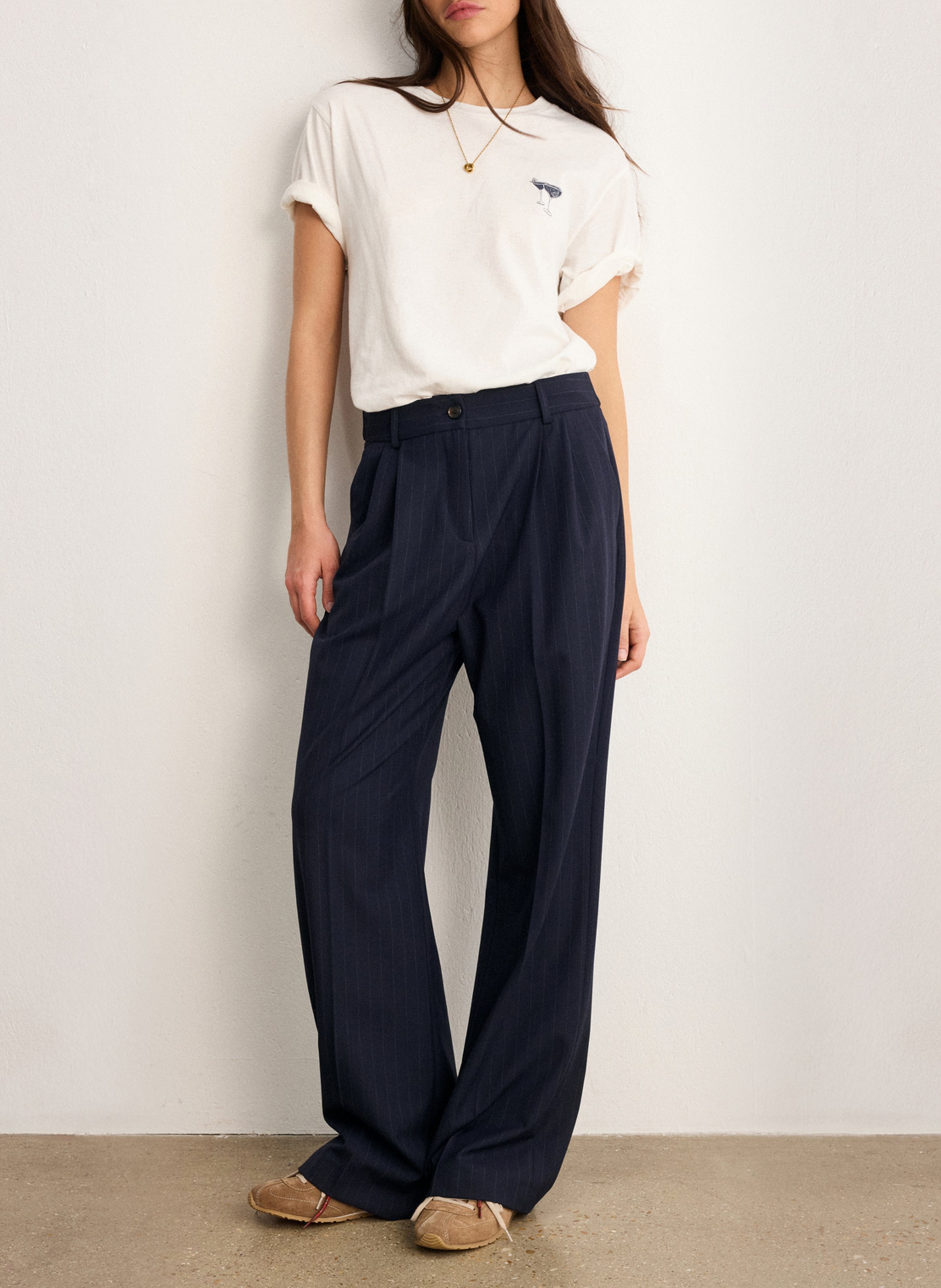 High-waisted straight striped pants PABLO Blue