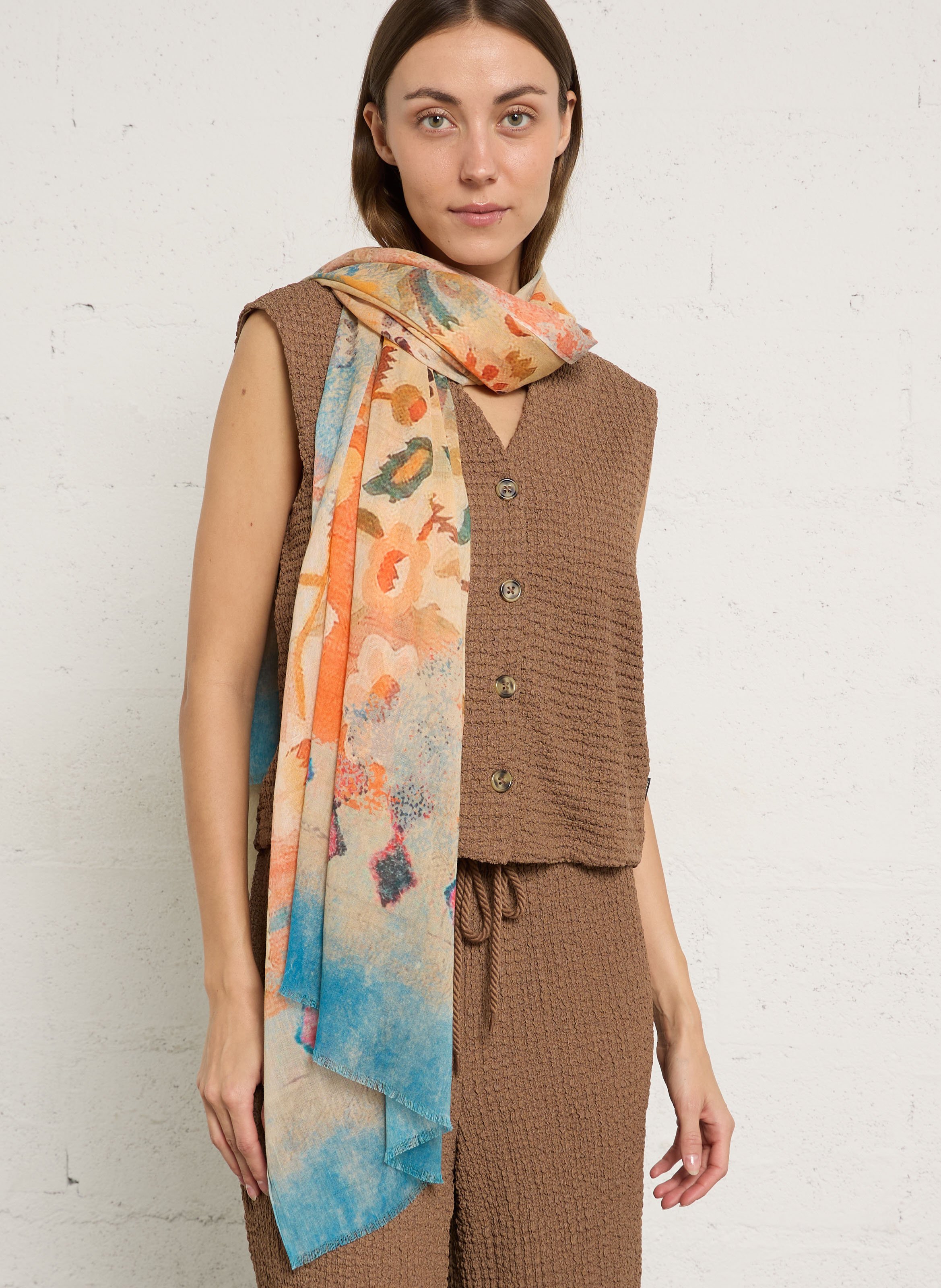 Foulard en coton mélangé imprimé SUD EXPRESS Orange