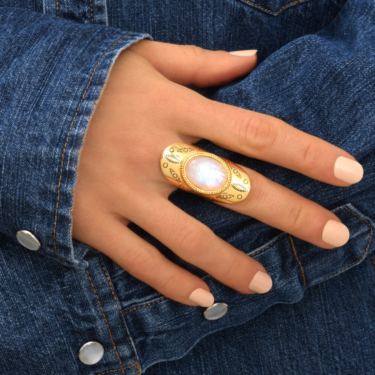 Bague large ajustable   ajustable doré à l'or fin SATELLITE PARIS Blanc