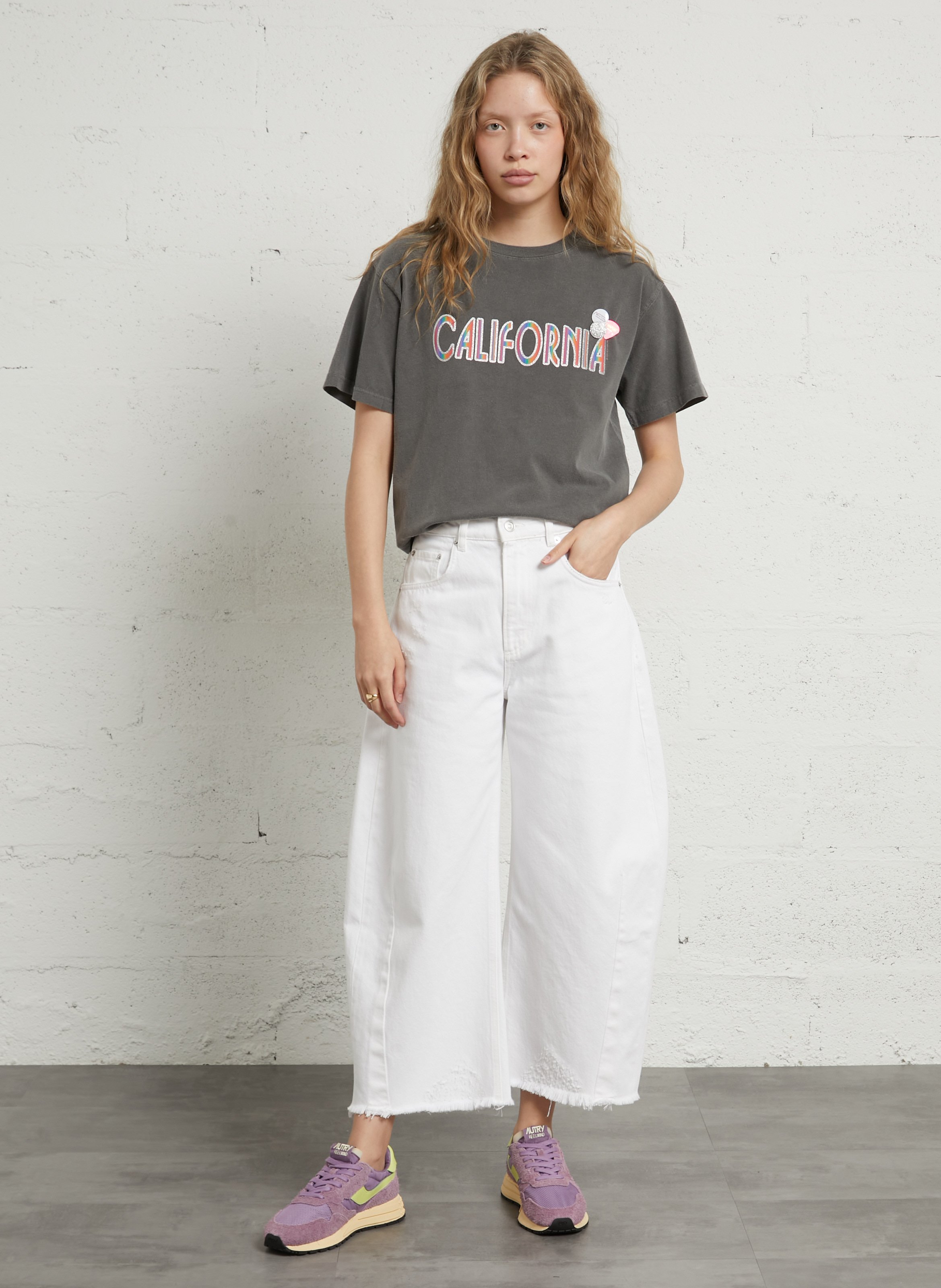 Weite High Waist Jeans aus Baumwoll-Mix BERENICE Weiss