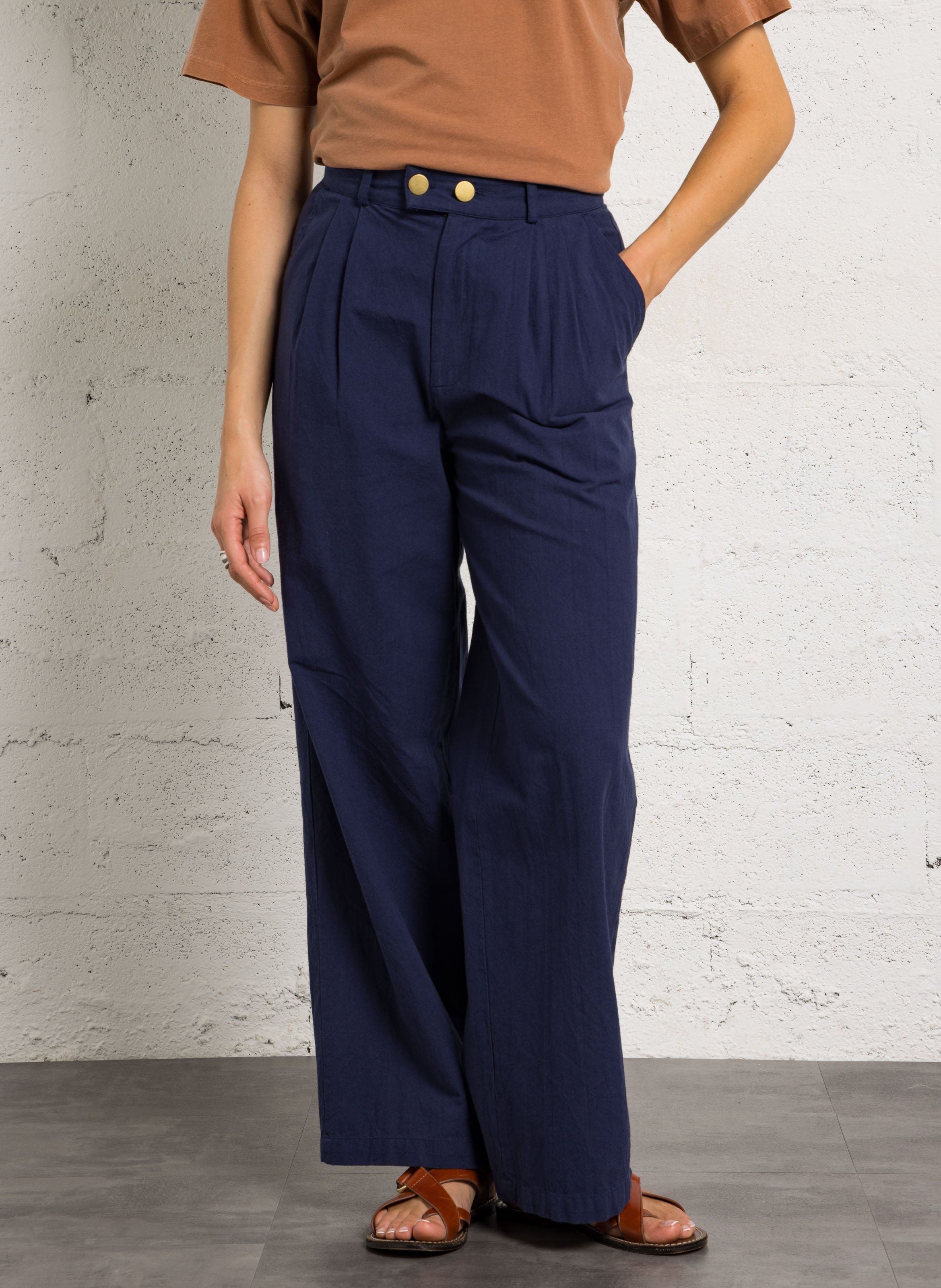 Pantalon large en coton bio LEON & HARPER Bleu