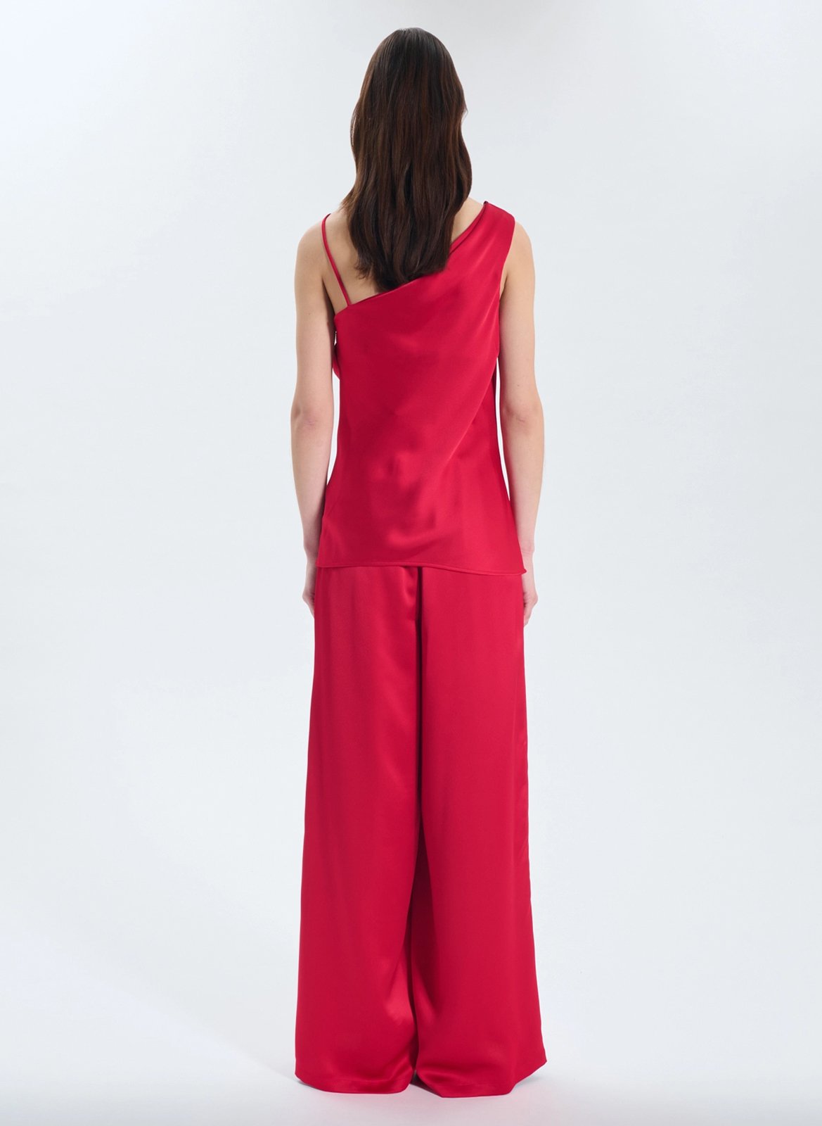 Asymmetrisches Top aus einfarbigem Satin ZAPA Rot