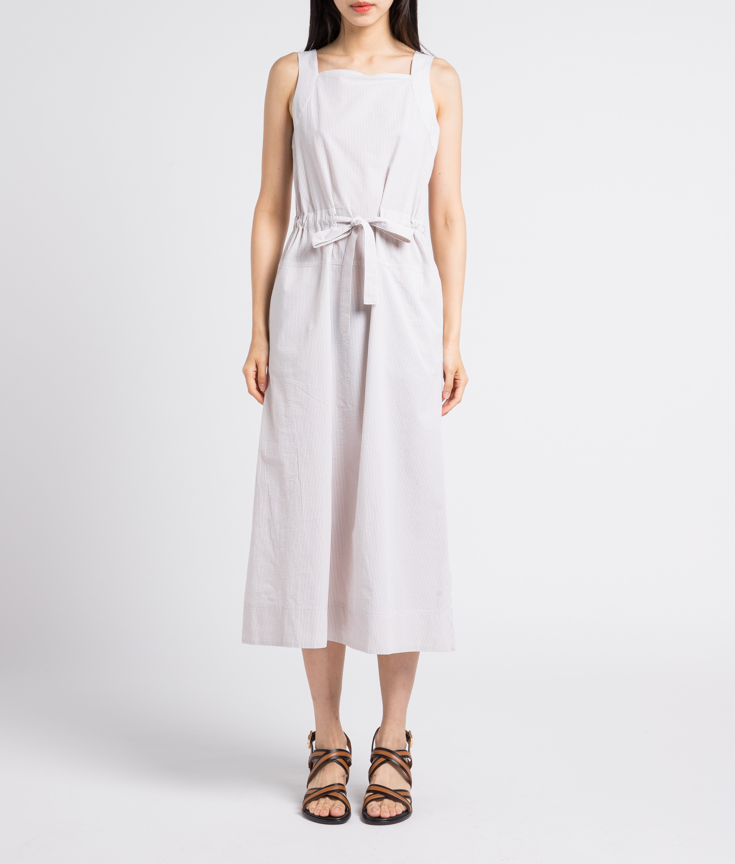 Long loose-fit cotton square-neck dress MAX MARA LEISURE Beige
