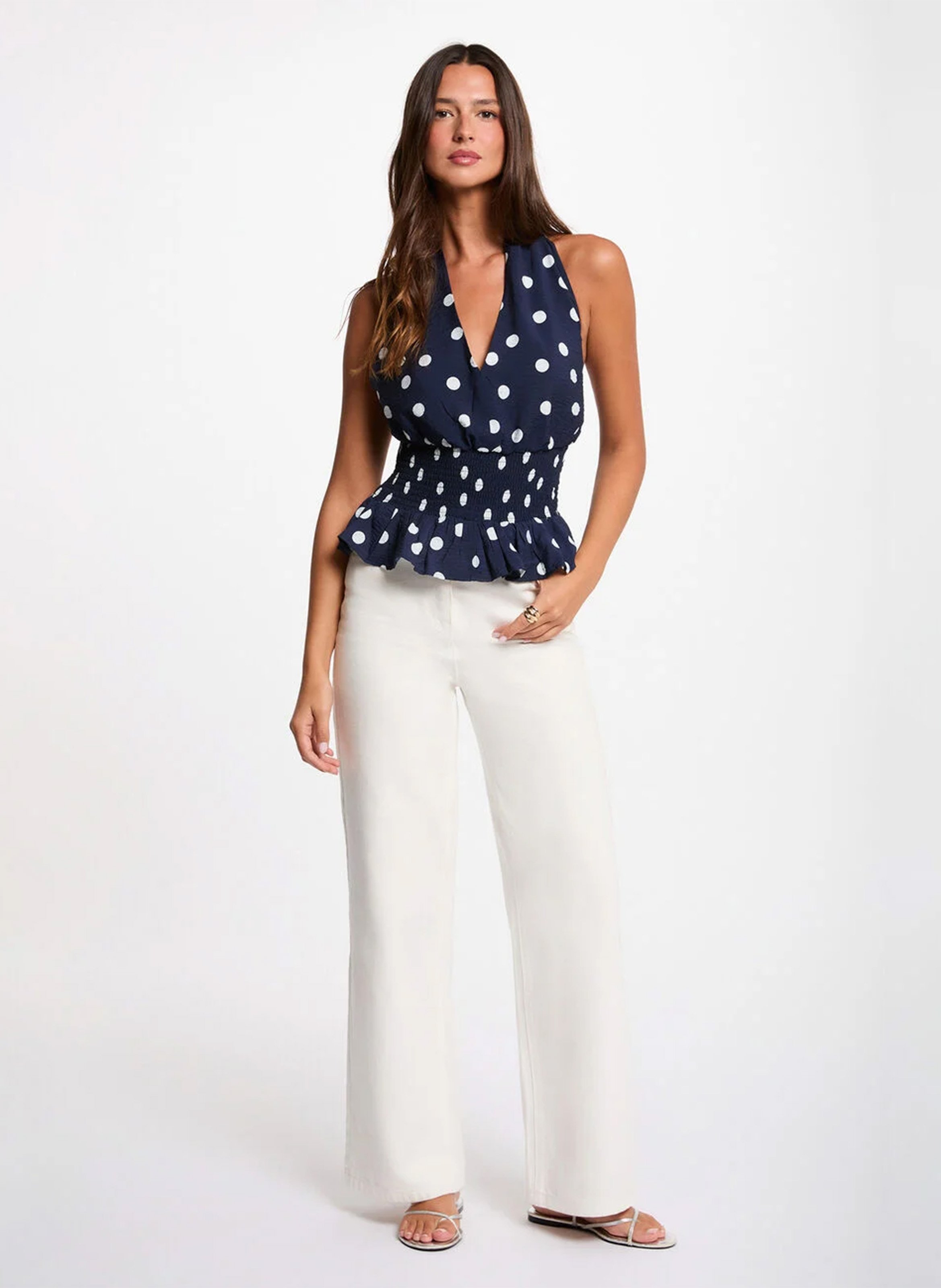 Sleeveless Polka Dot Tie Top MORGAN Blue