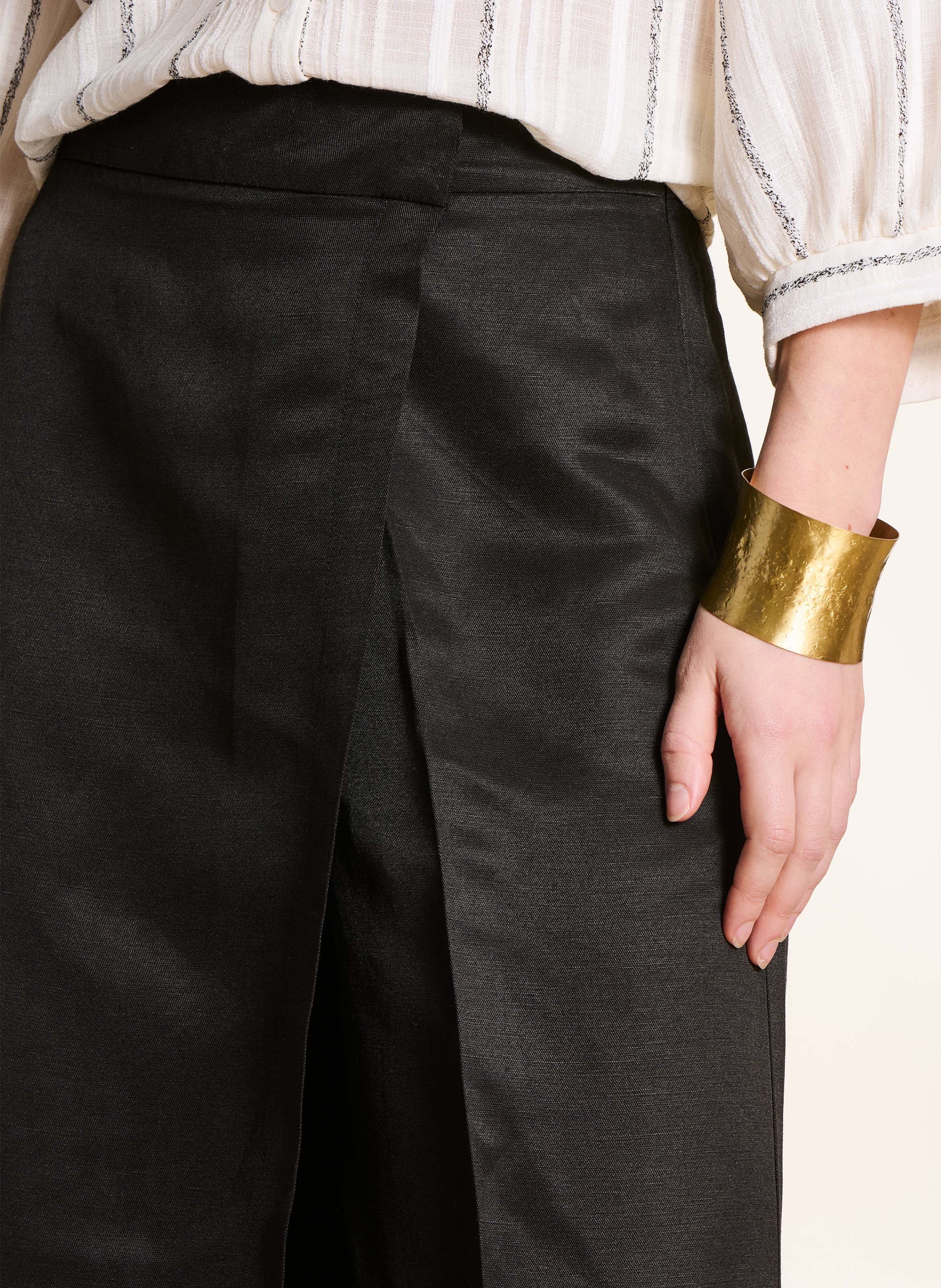 Wide 7/8 length linen blend pants LA FEE MARABOUTEE Black