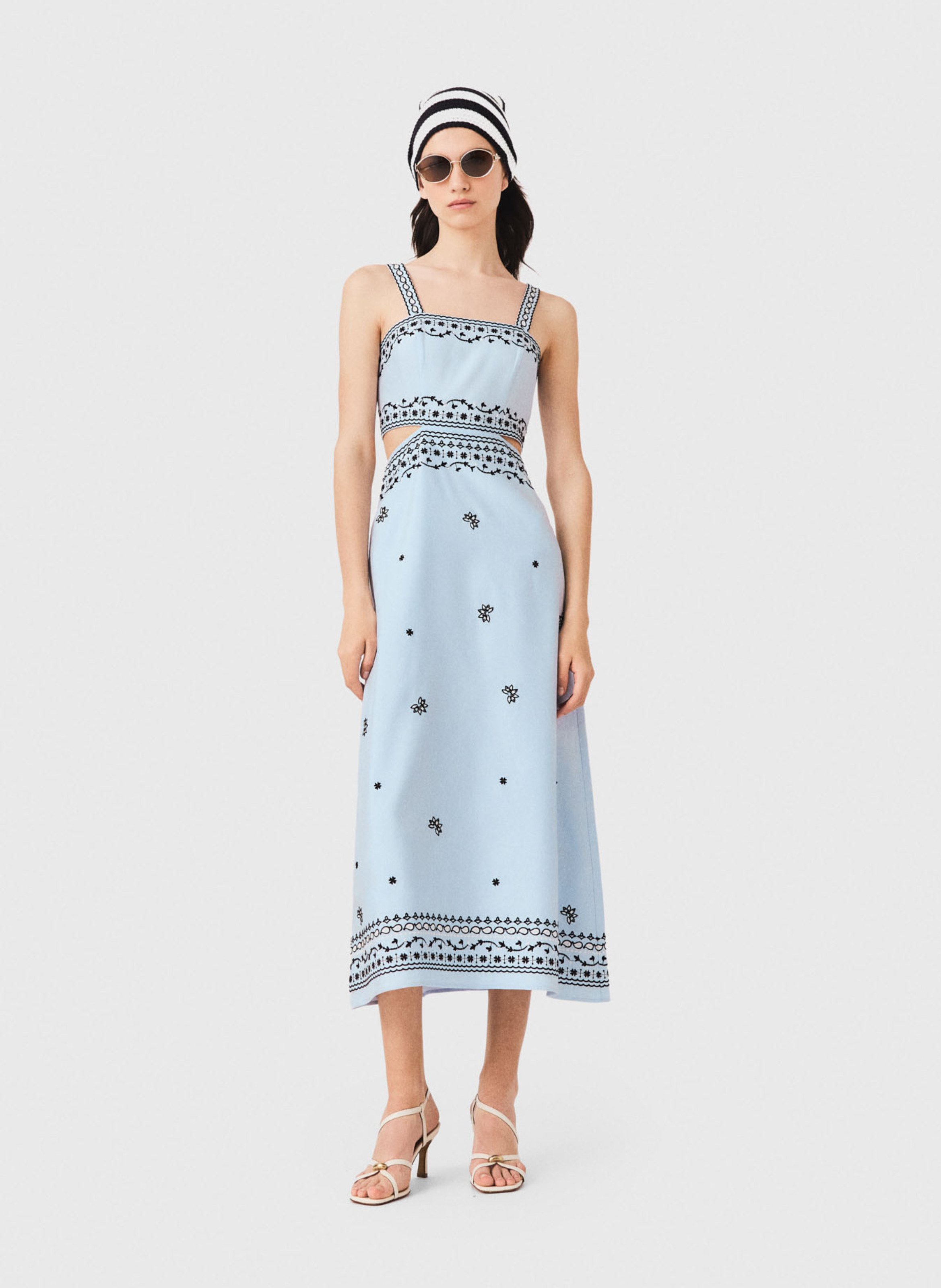 Robe longue évasée en lin mélangé MAJE Bleu