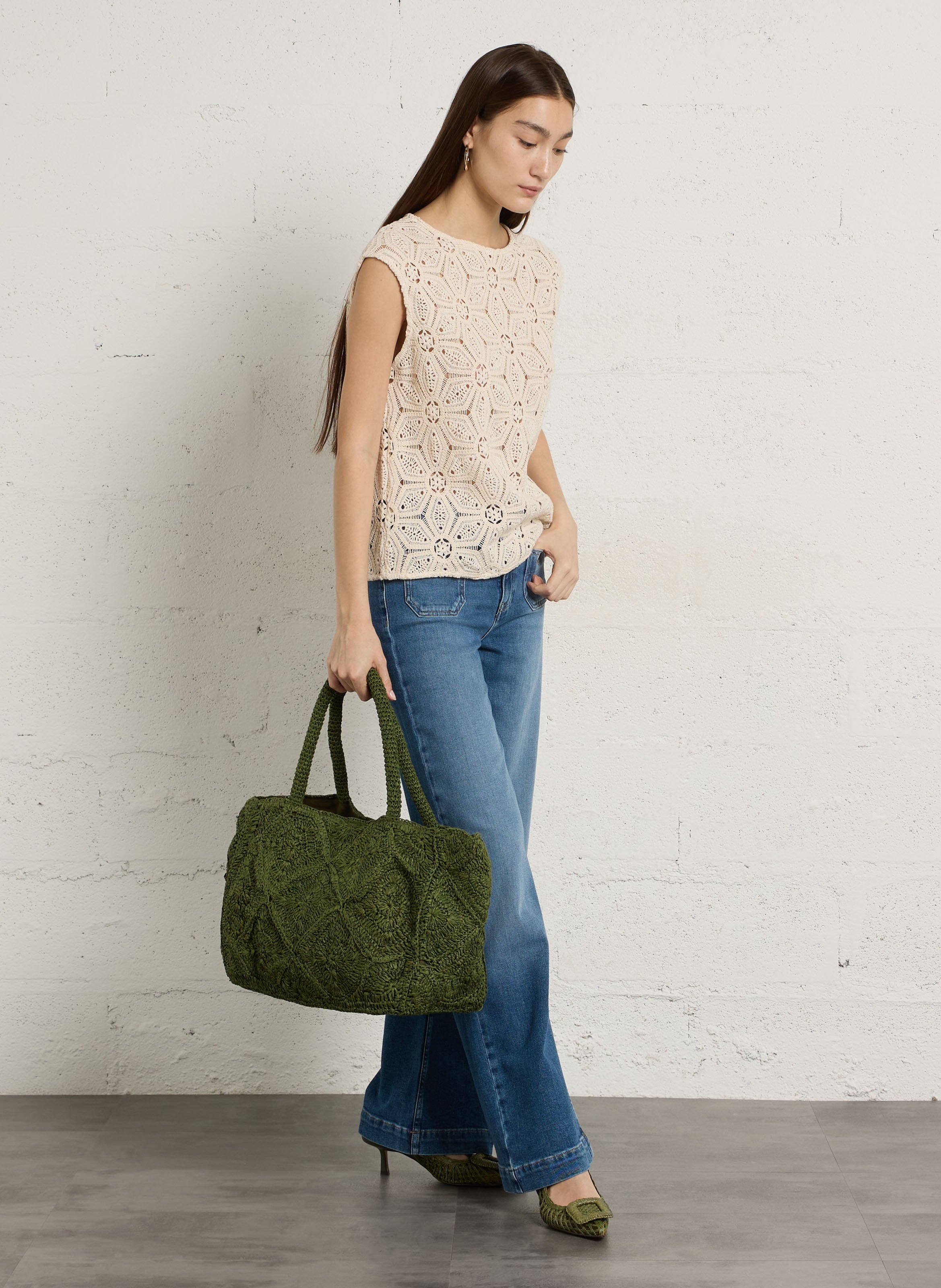 Top col rond en crochet SUD EXPRESS Beige