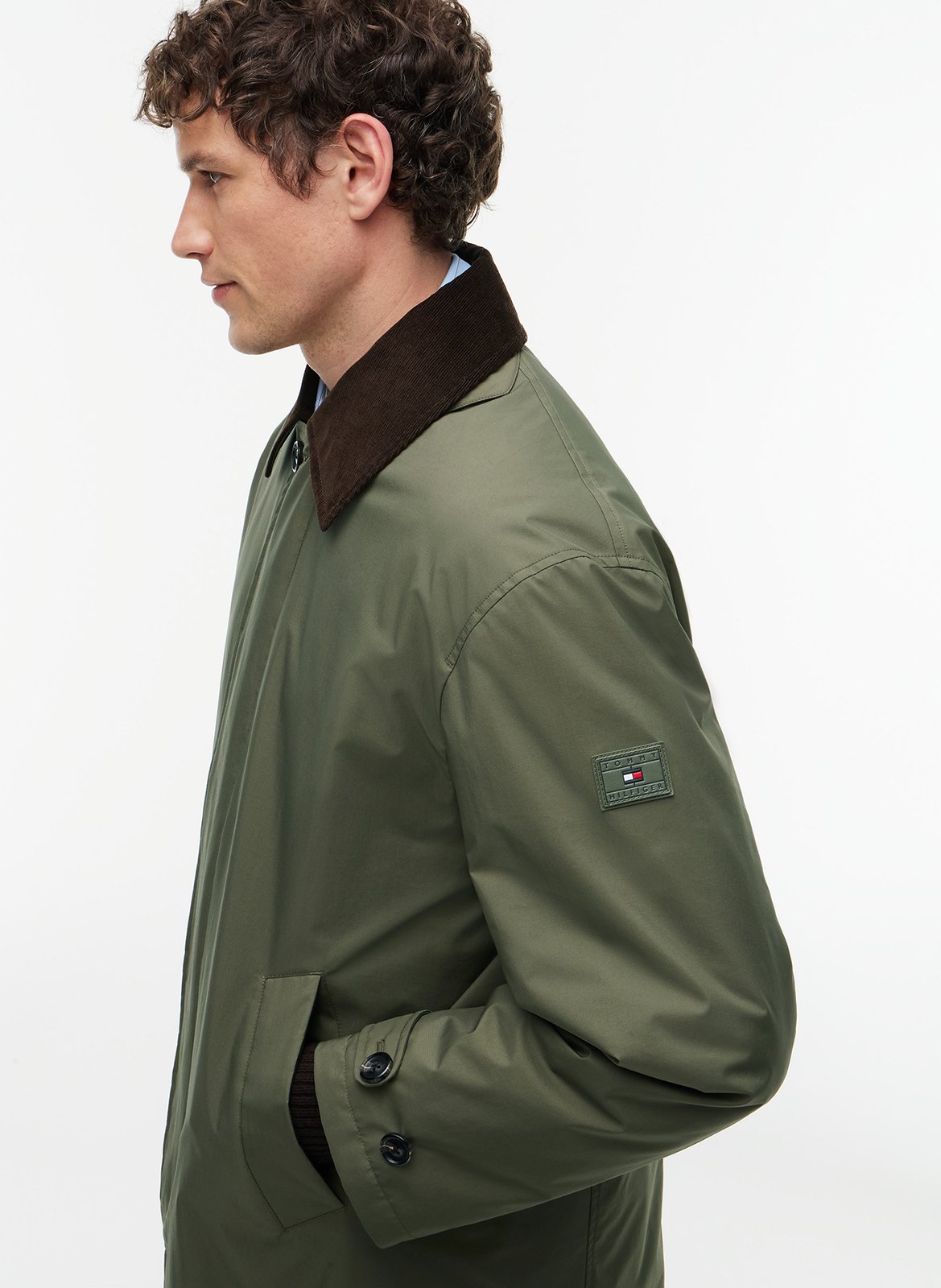 Langer gerader Mantel mit Rippenstrickkragen TOMMY HILFIGER Grun