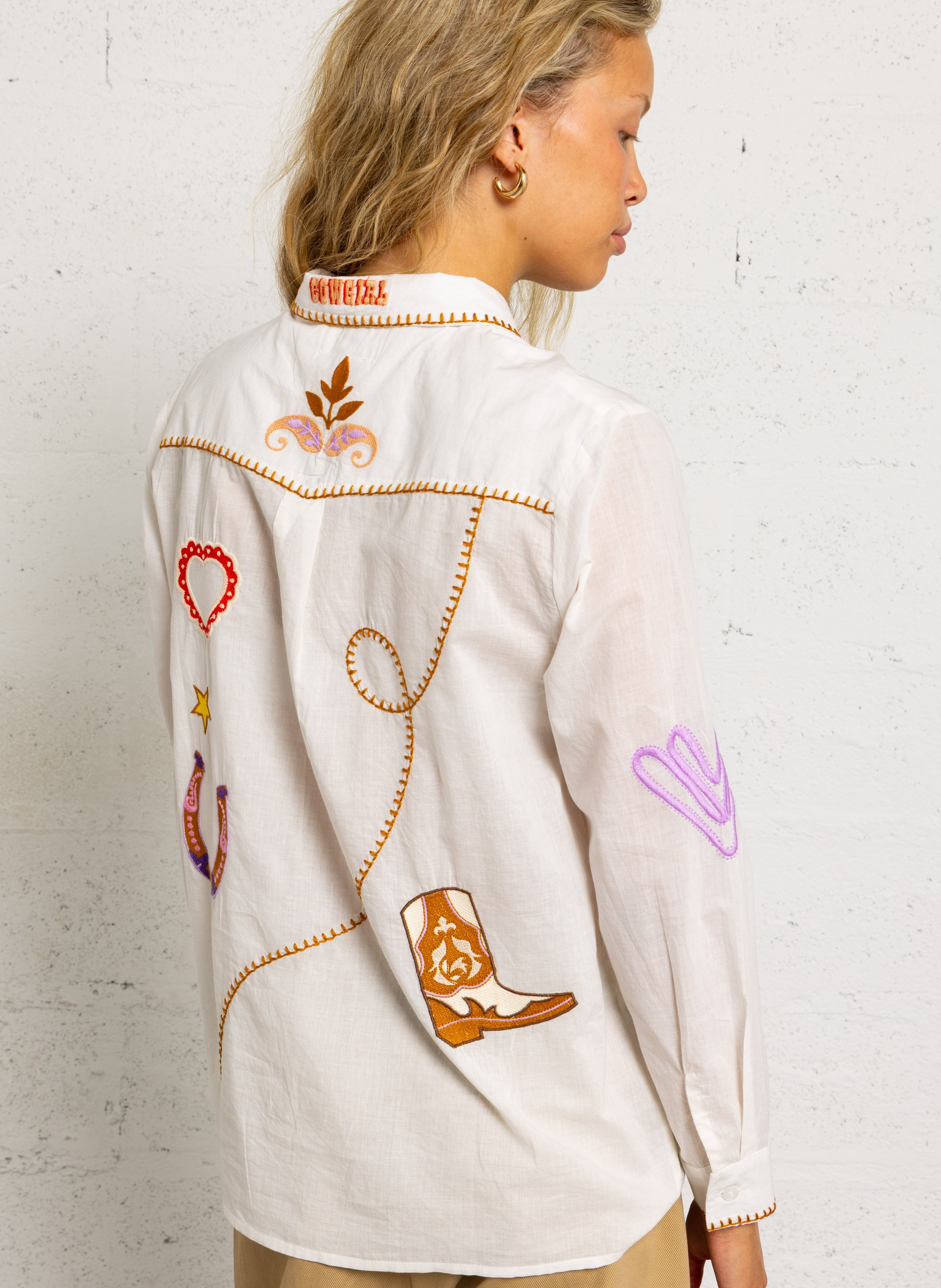 Straight embroidered cotton shirt with classic collar LA PETITE ETOILE Beige