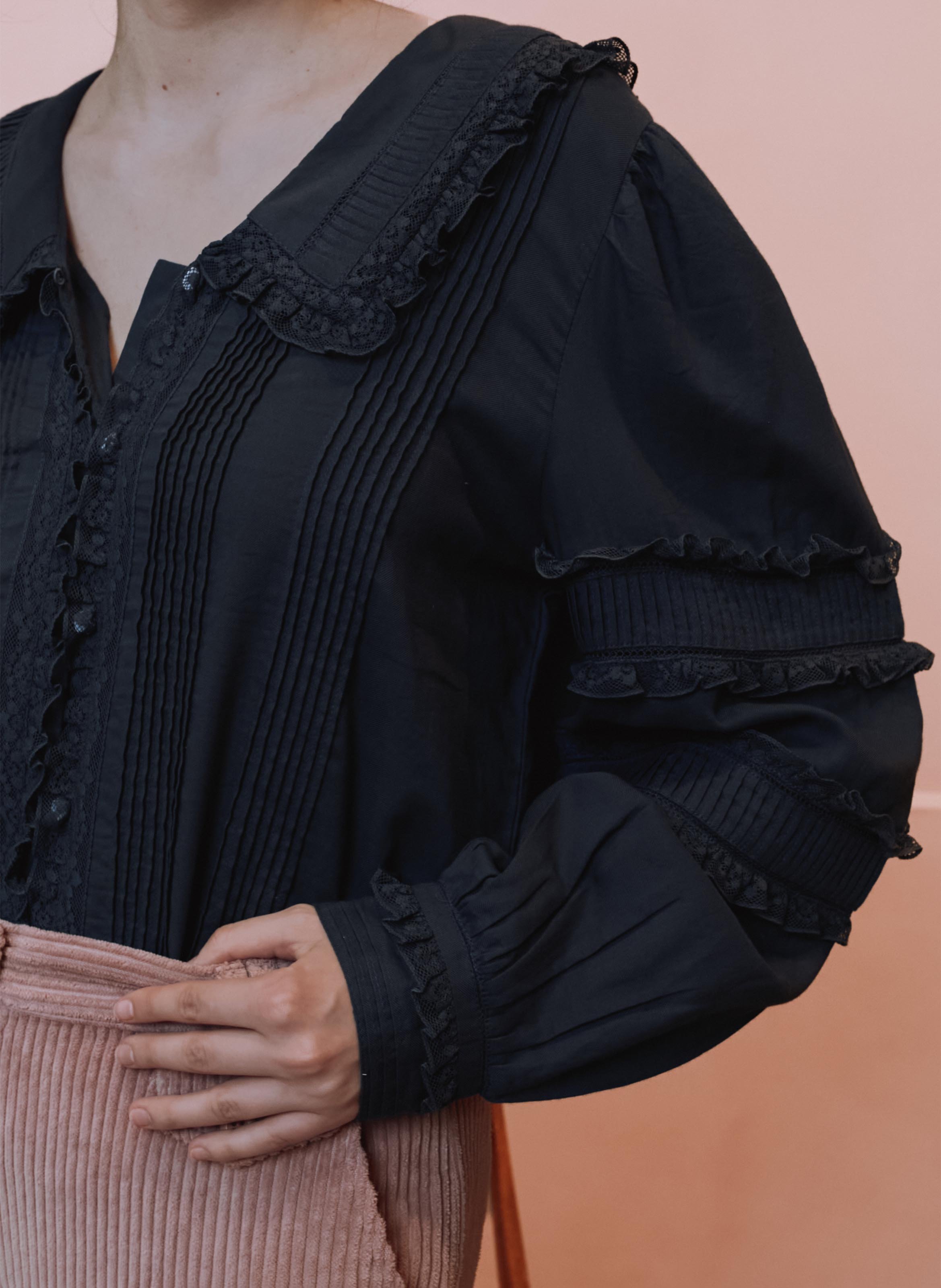 Bluse mit V-Ausschnitt aus Bio-Baumwolle EMILE ET IDA Schwarz