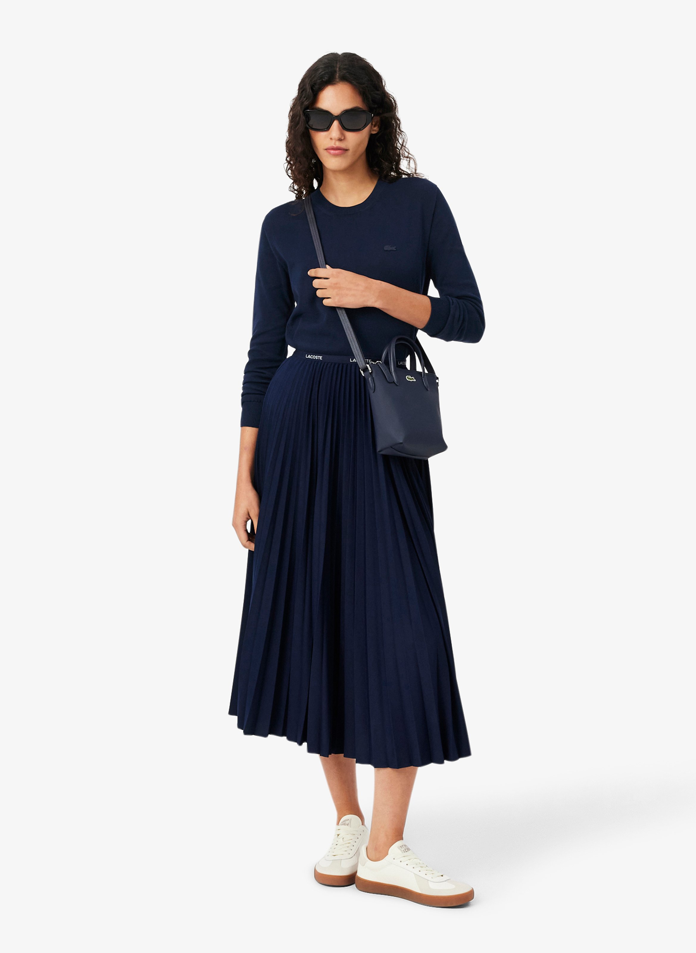 Pull droit col rond en coton LACOSTE Bleu