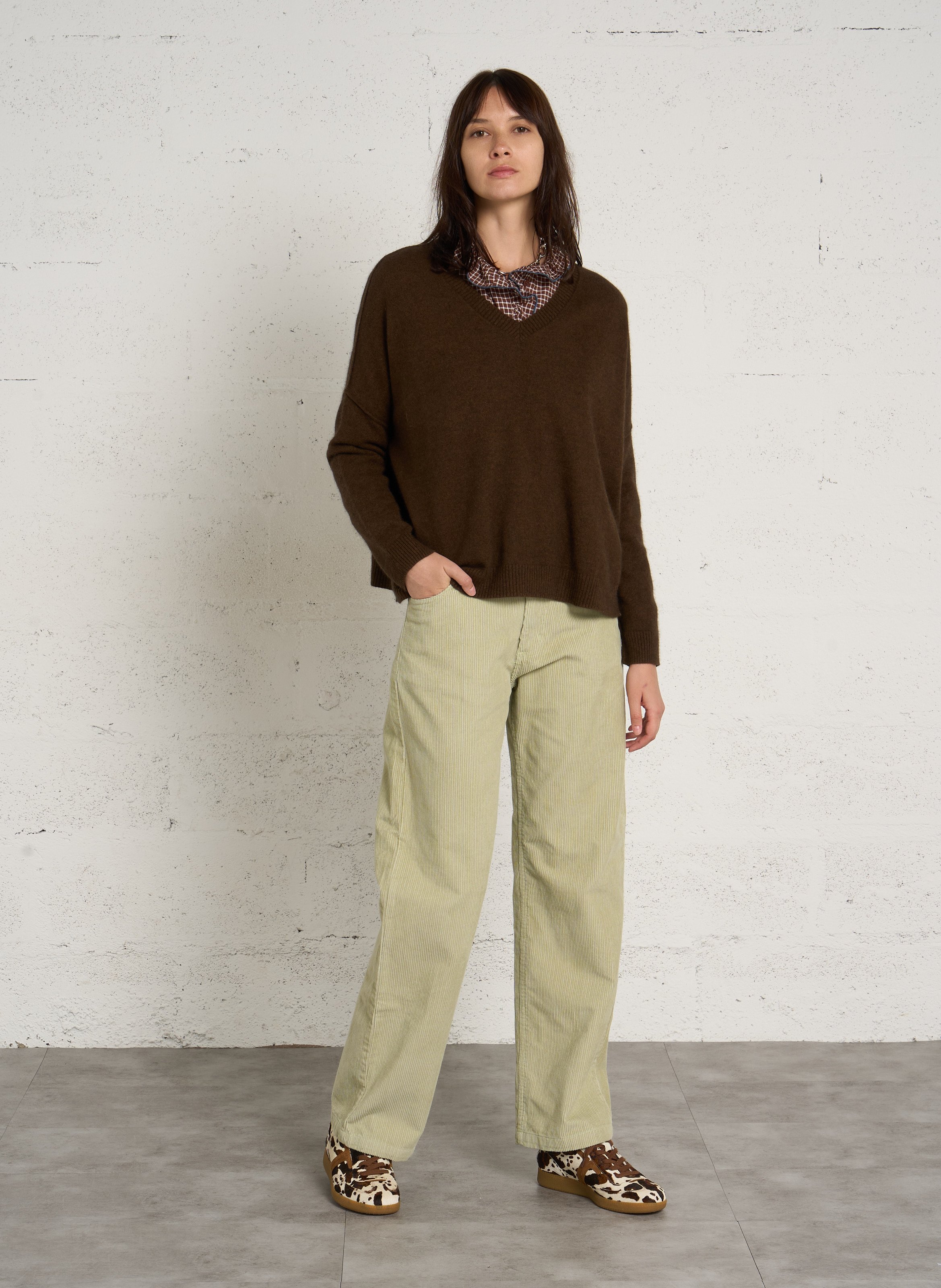 Pull col V en laine mélangée BELLA JONES Marron