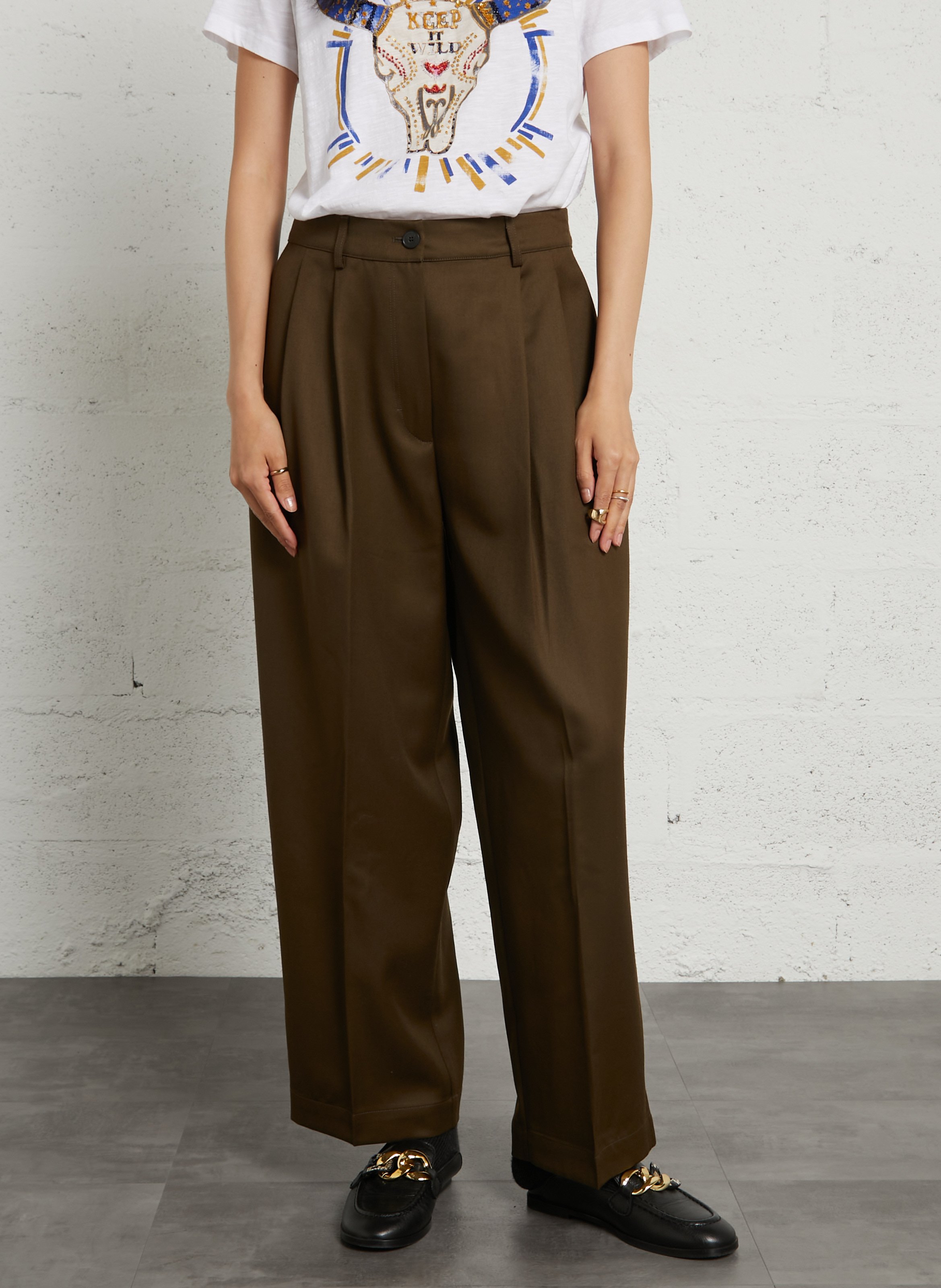 Pantalon large en laine vierge BELLEPIECE Marron