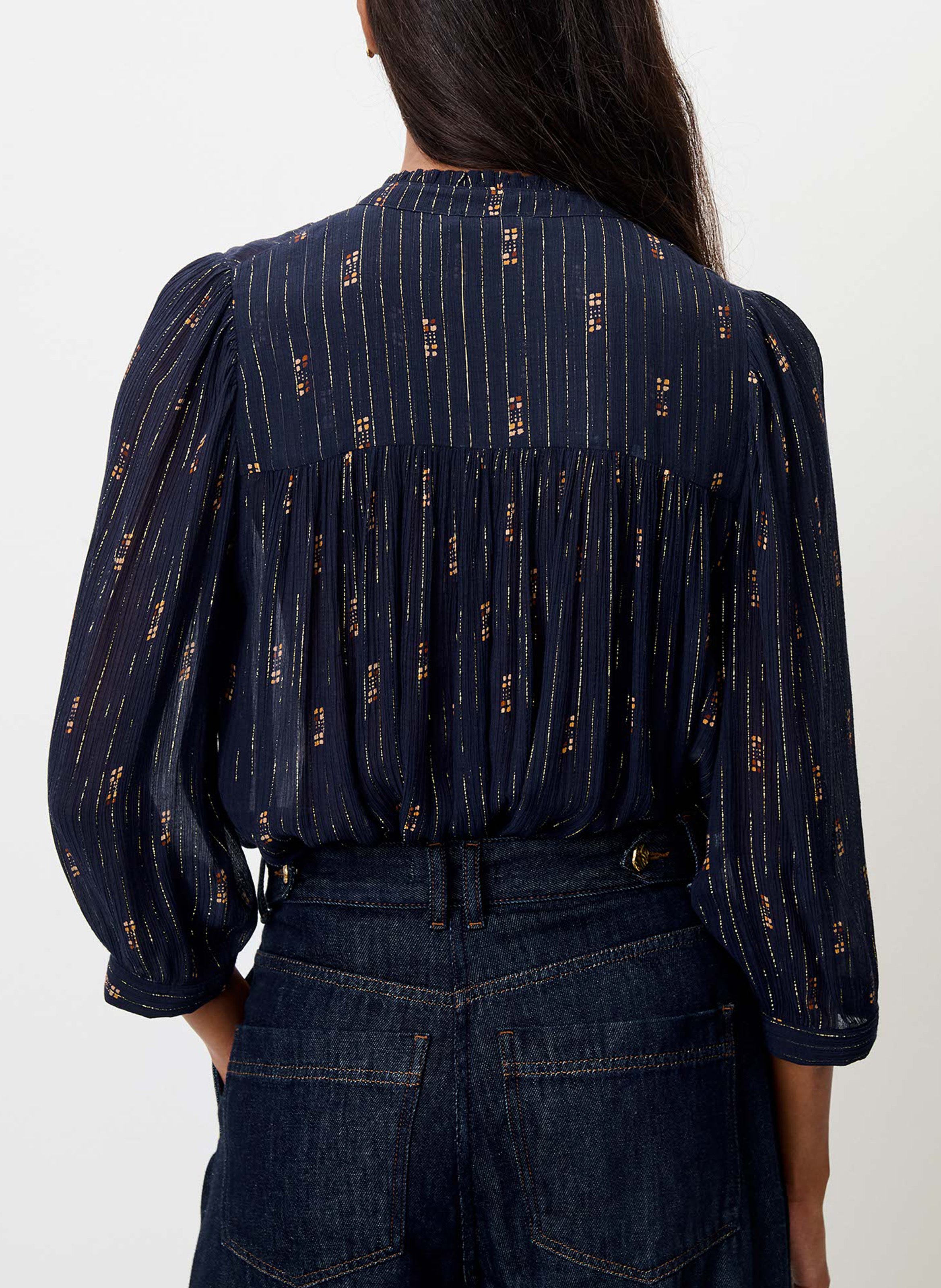 Bedruckte Bluse mit Volants SESSUN Blau