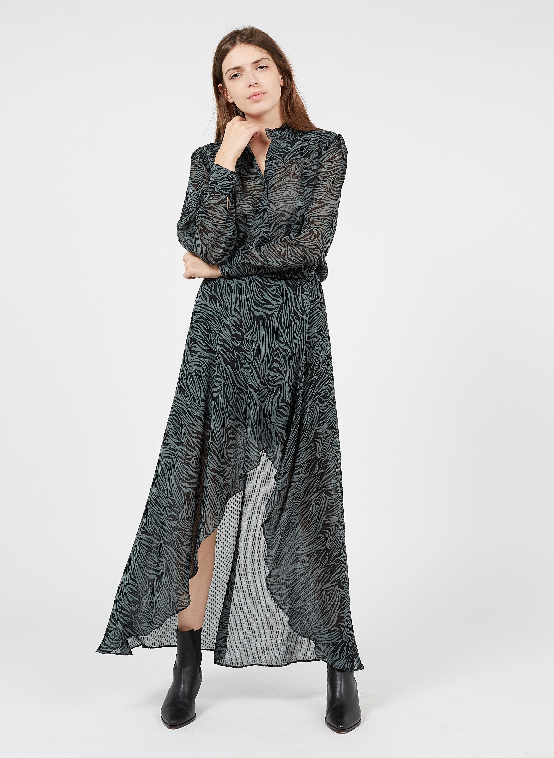 Saldi Gonna Lunga Asimmetrica Stampa Zebrata Khaki Wild Berenice - Donna |  Place des Tendances