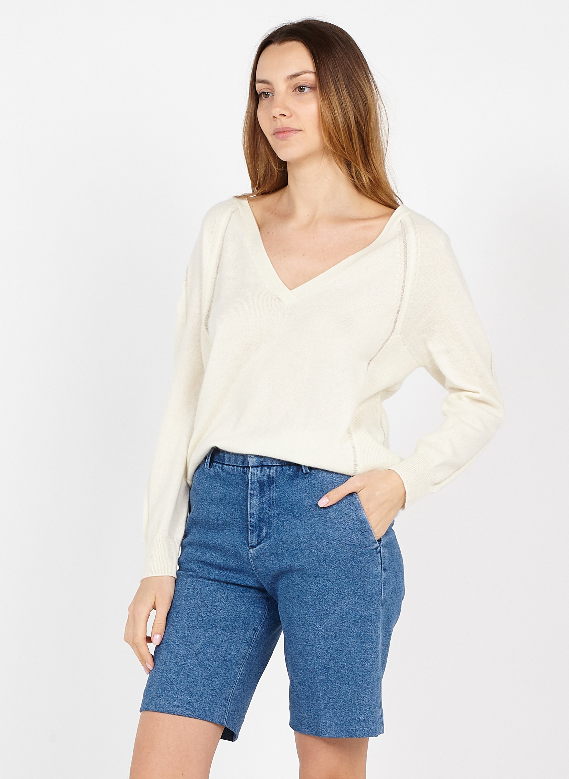 Maglione Ampio Scollo A V In Cashmere Off White Berenice - Donna | Place  des Tendances