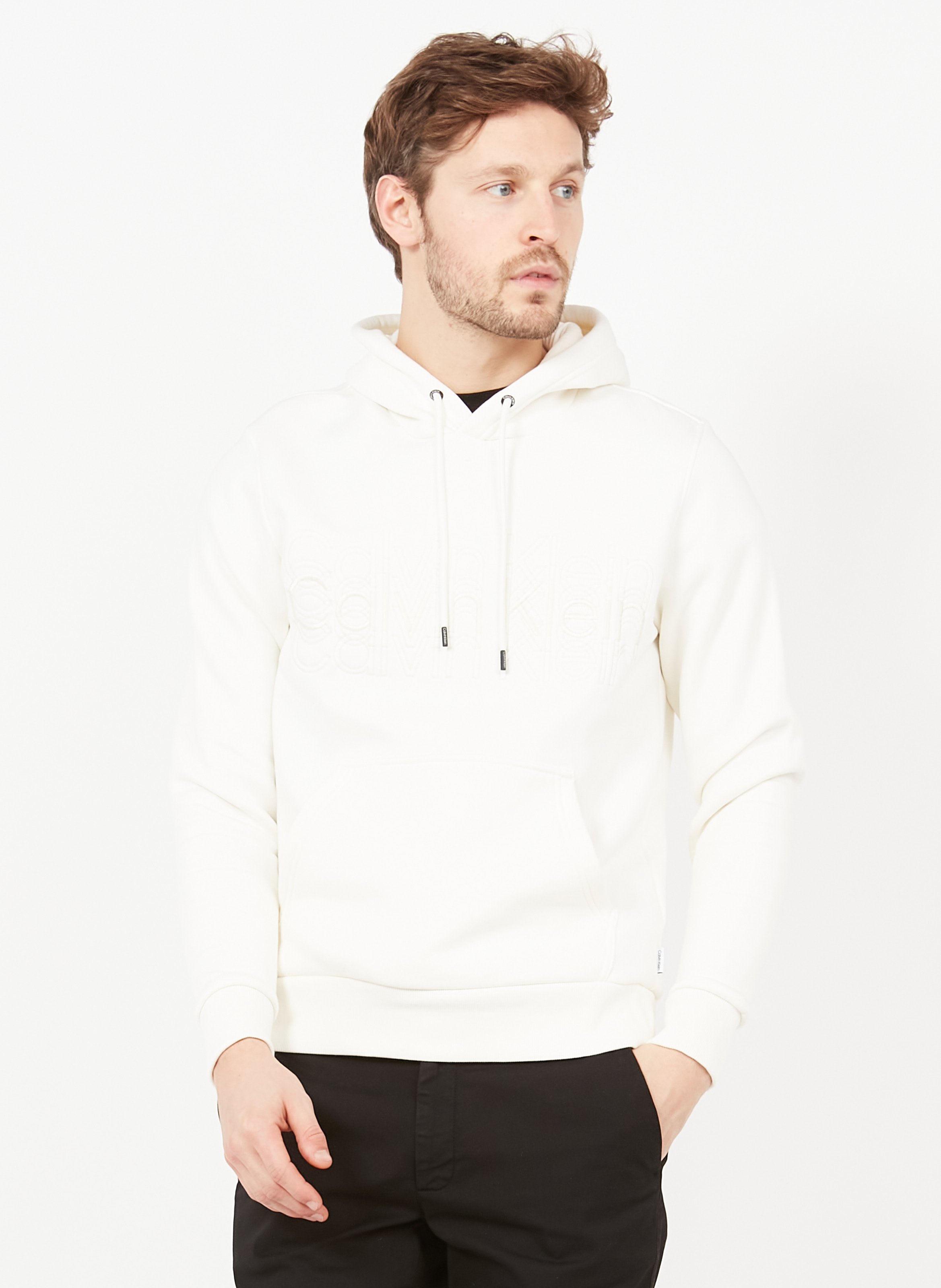 Saldi Felpa Regular Fit In Misto Cotone Bio Con Cappuccio White Calvin Klein  - Uomo | Place des Tendances