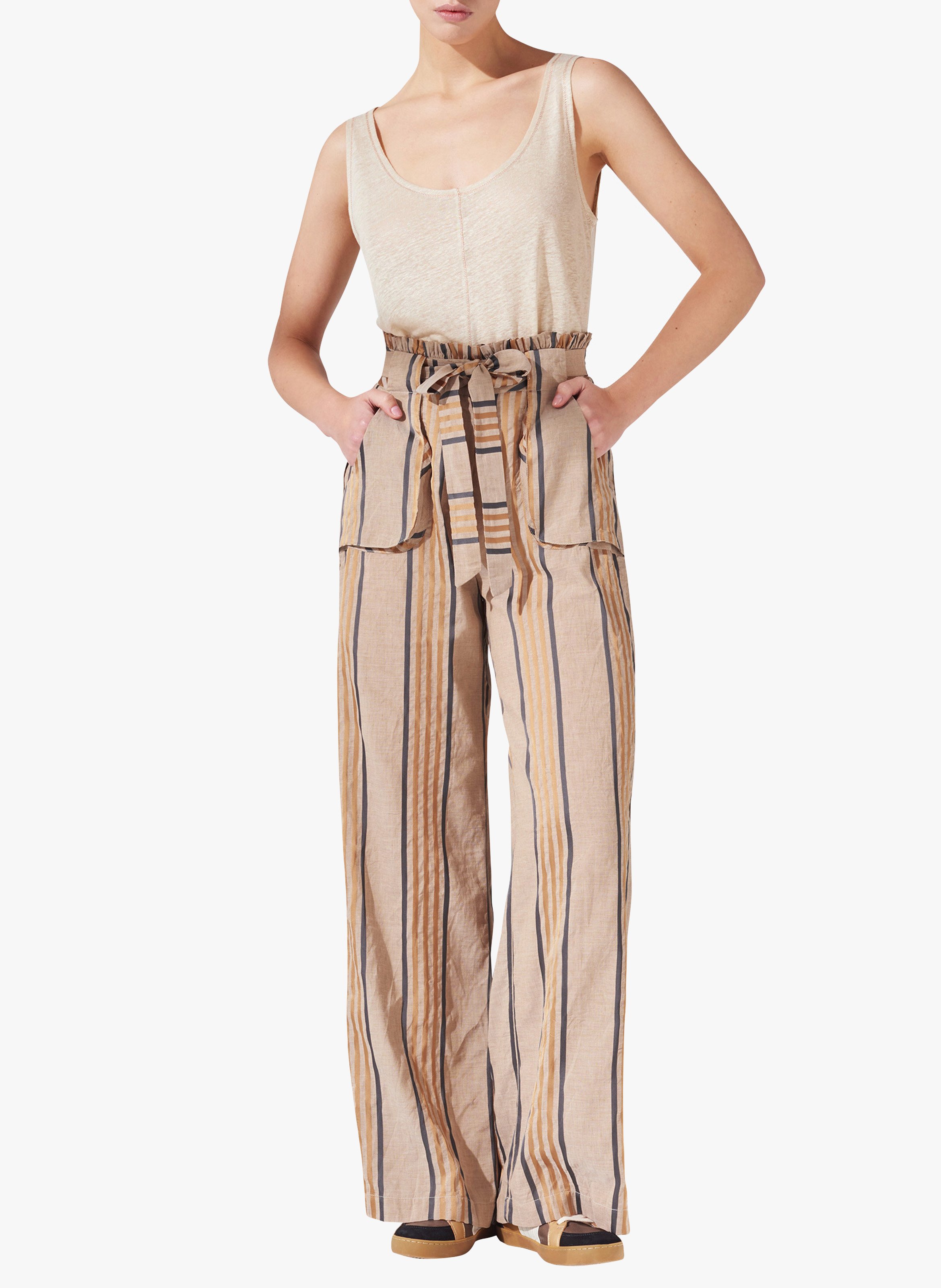 Pantaloni Larghi A Righe In Misto Cotone E Lino Dore Cotelac - Donna |  Place des Tendances