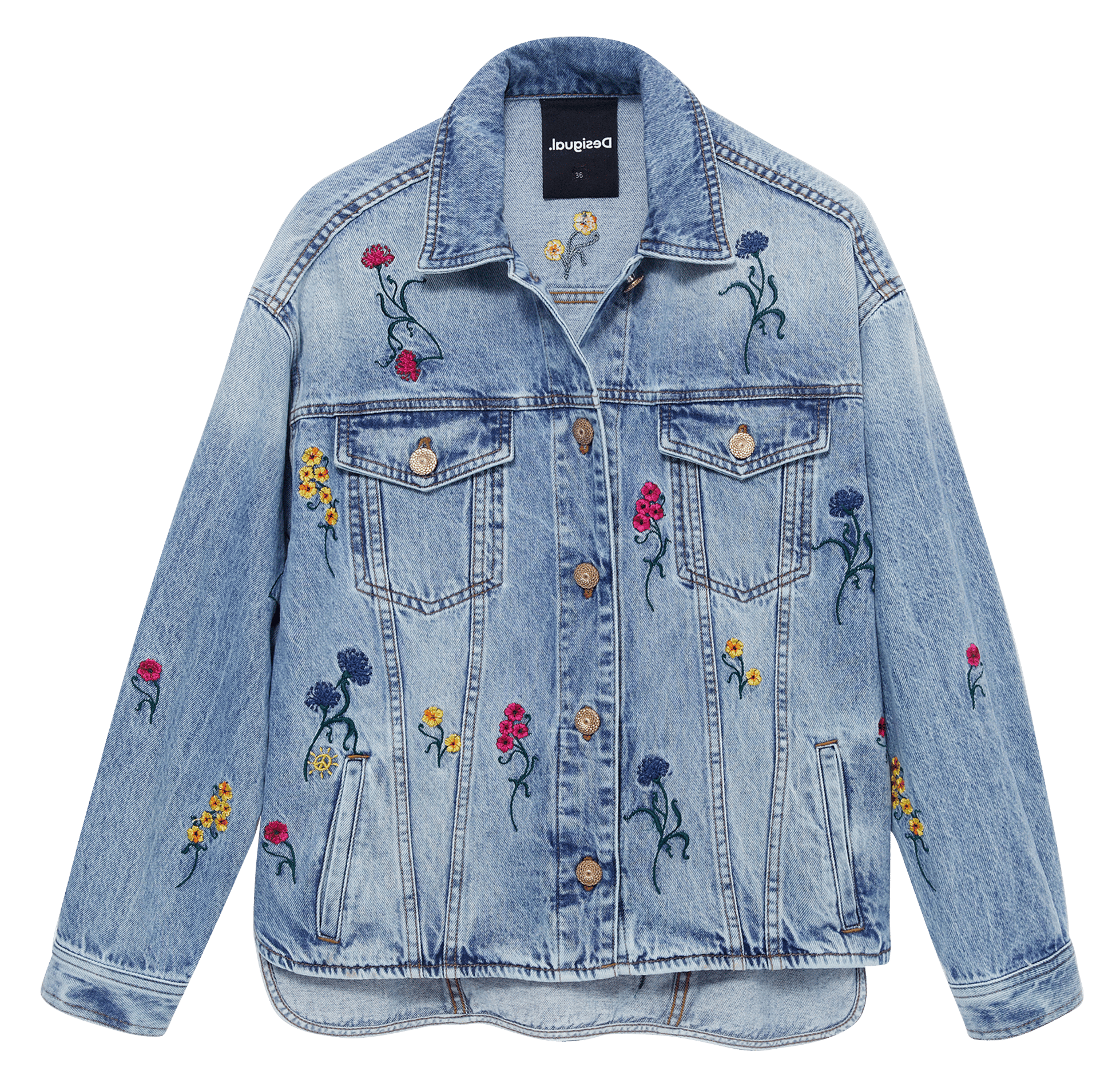 Overshirt In Jeans Con Fiori Ricamati Bleu Desigual - Donna | Place des  Tendances