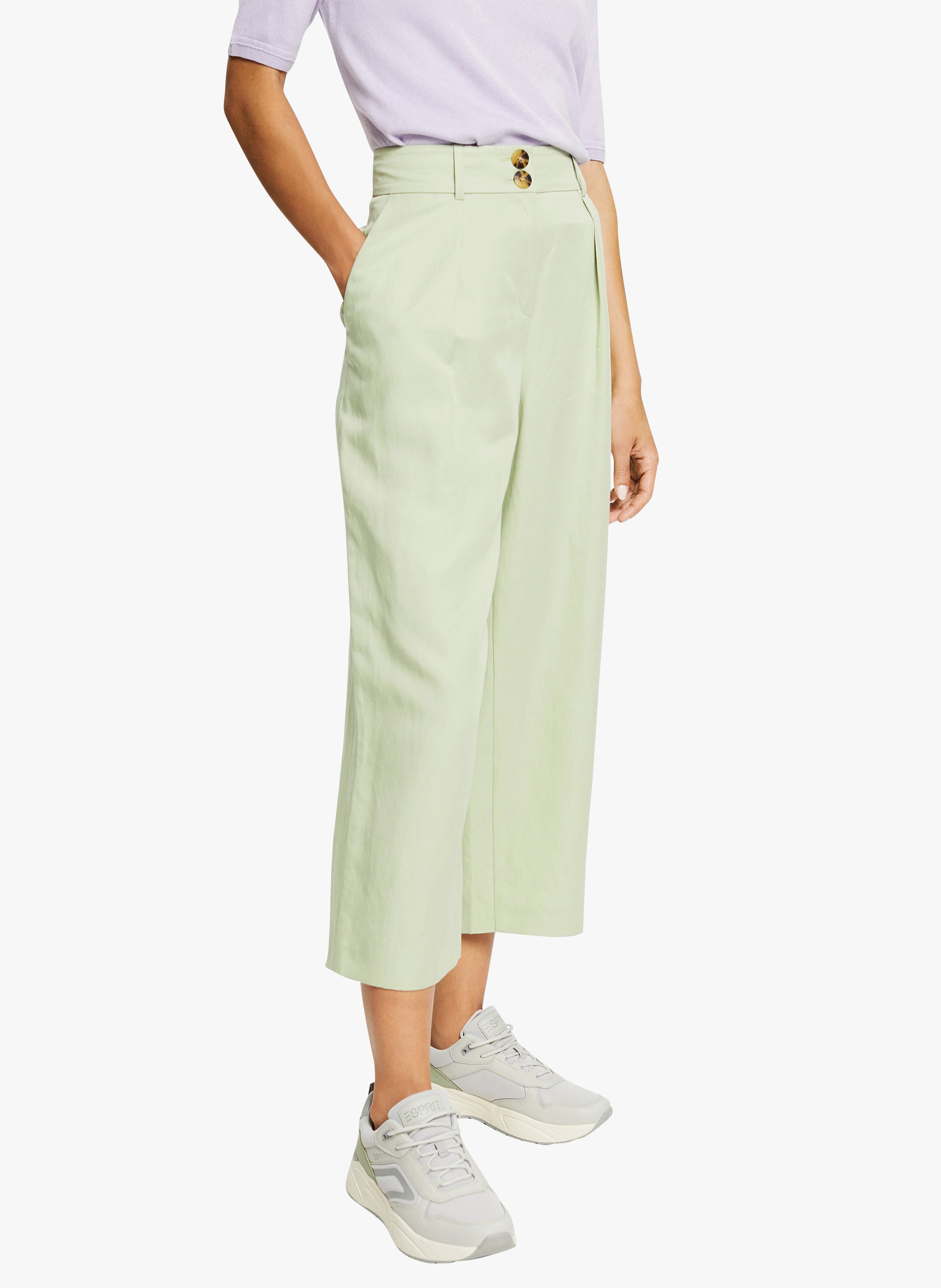 Pantaloni A Pinocchietto Larghi In Lyocell E Lino Pastel Green Esprit -  Donna | Place des Tendances