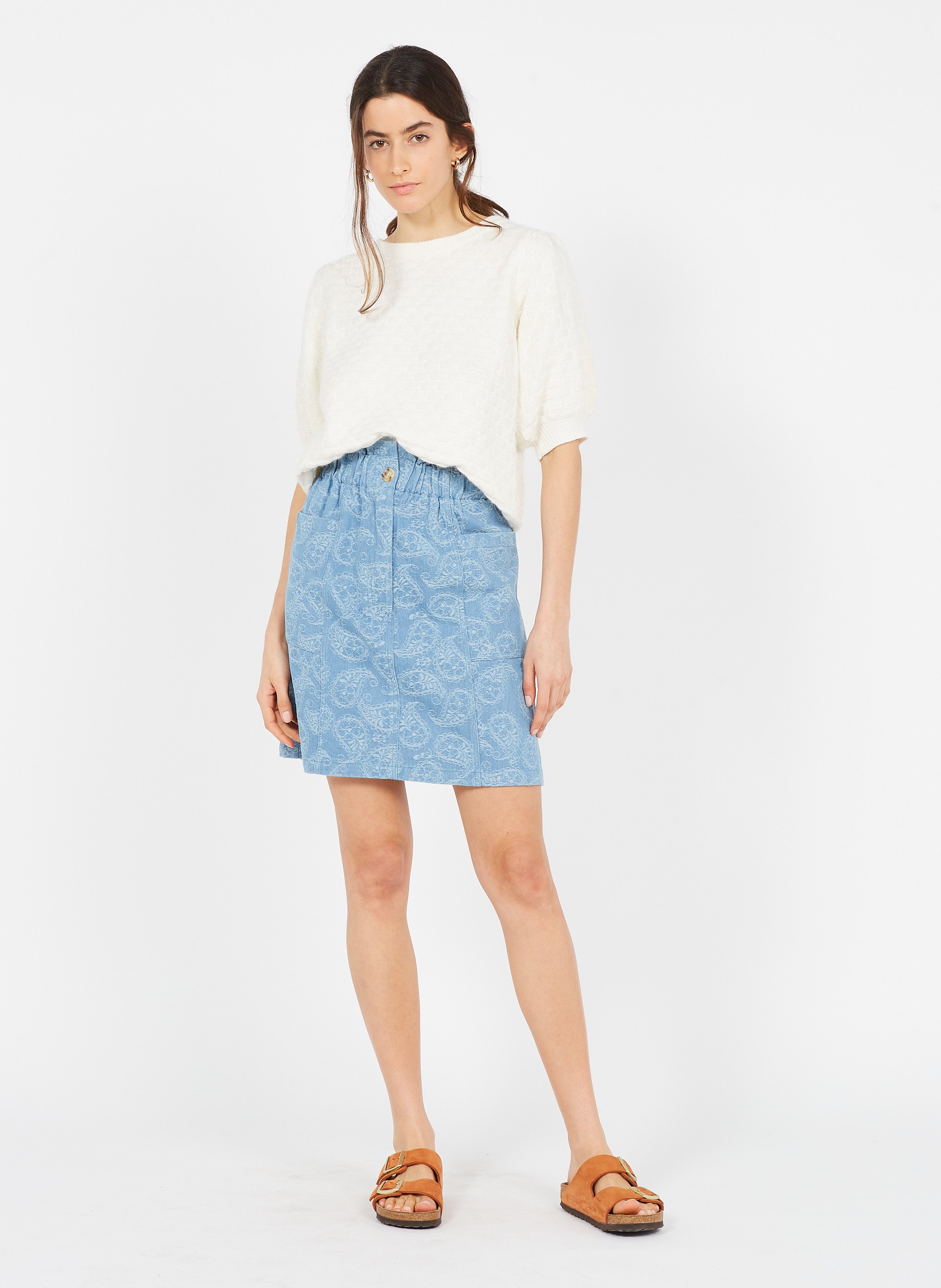 Gonna In Tela Di Jeans Stampa Cashmere Bleu Clair Frnch - Donna | Place des  Tendances