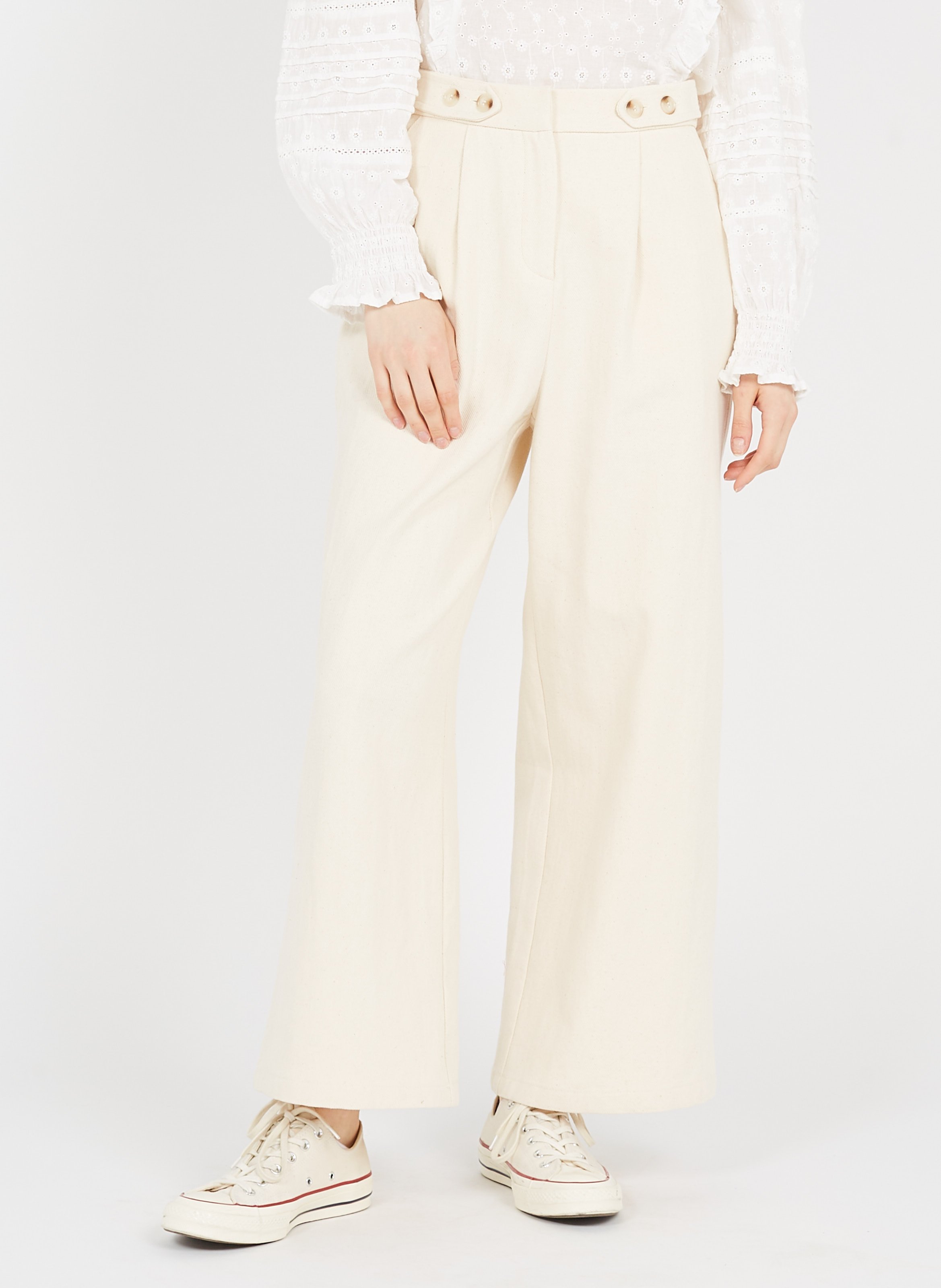 Pantaloni Larghi A Vita Alta In Cotone Creme Frnch - Donna | Place des  Tendances