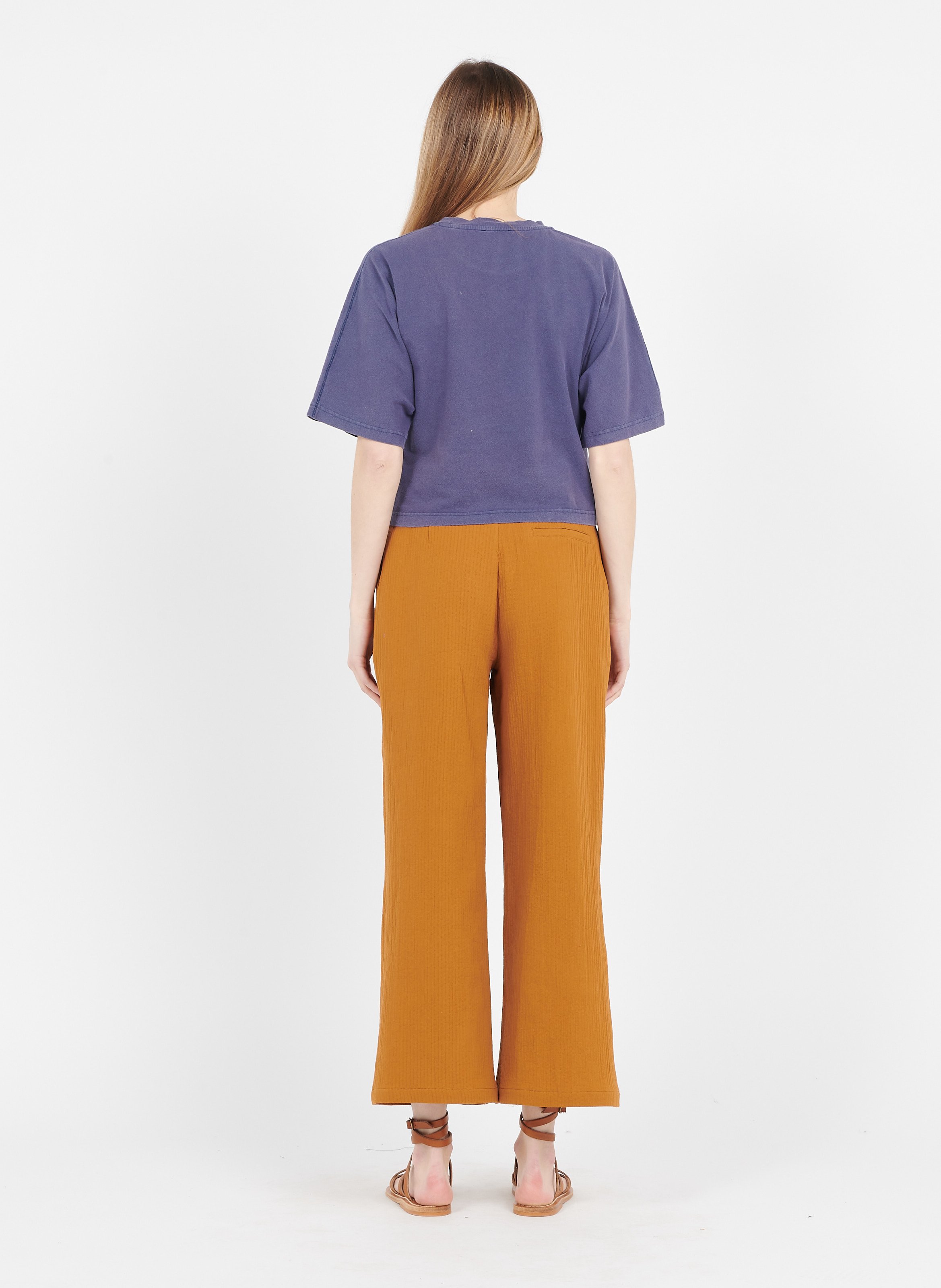 Pantaloni Larghi A Vita Alta In Garza Di Cotone Ocre Frnch - Donna | Place  des Tendances