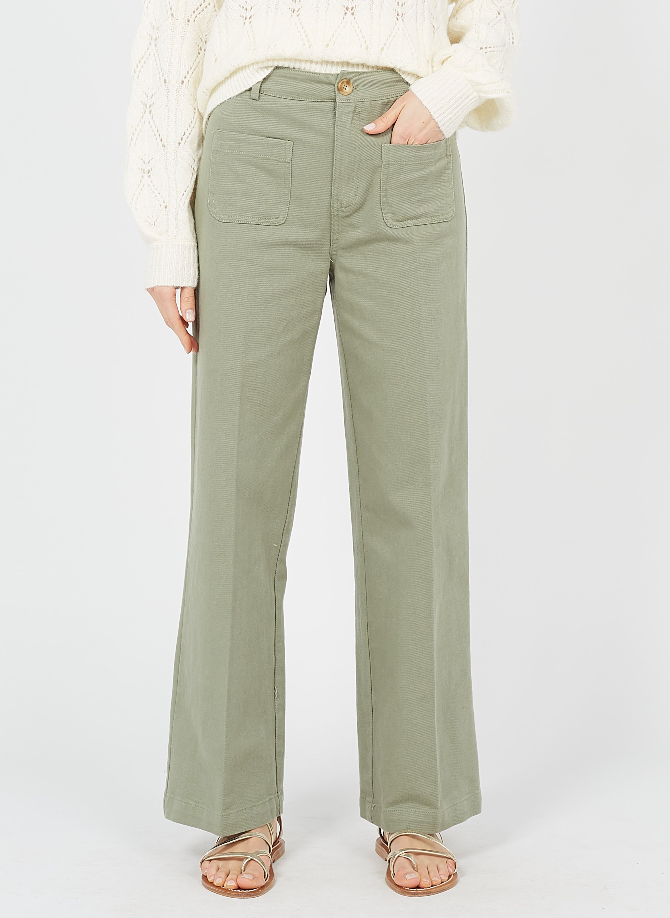 Pantaloni Larghi A Vita Alta Vert Grace Et Mila - Donna | Place des  Tendances
